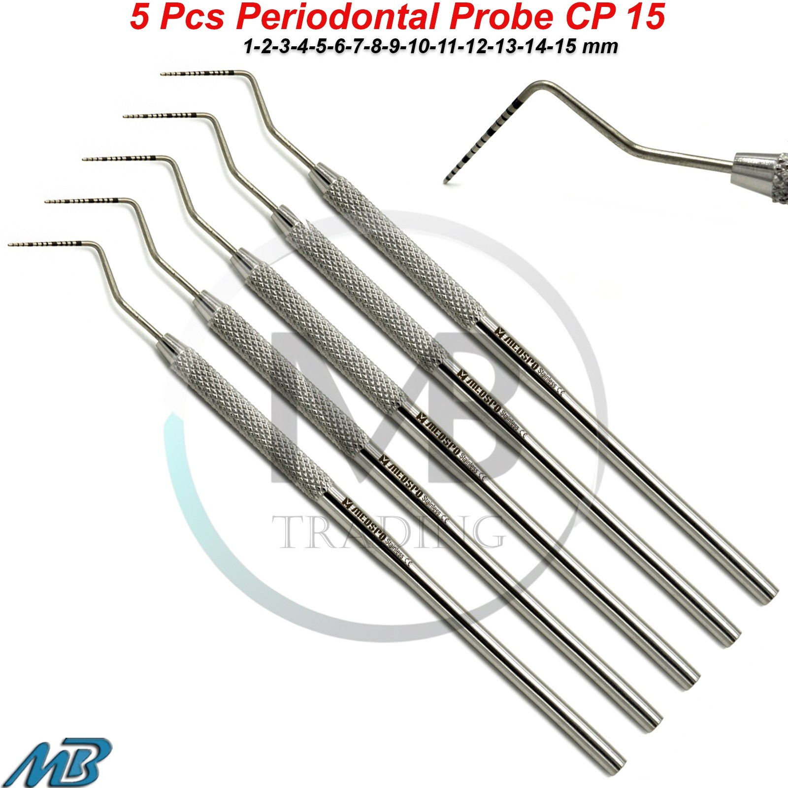 5 Pcs Periodontal Probe CP 15 UNC Color Coded Pocket Depth Measuring Probes