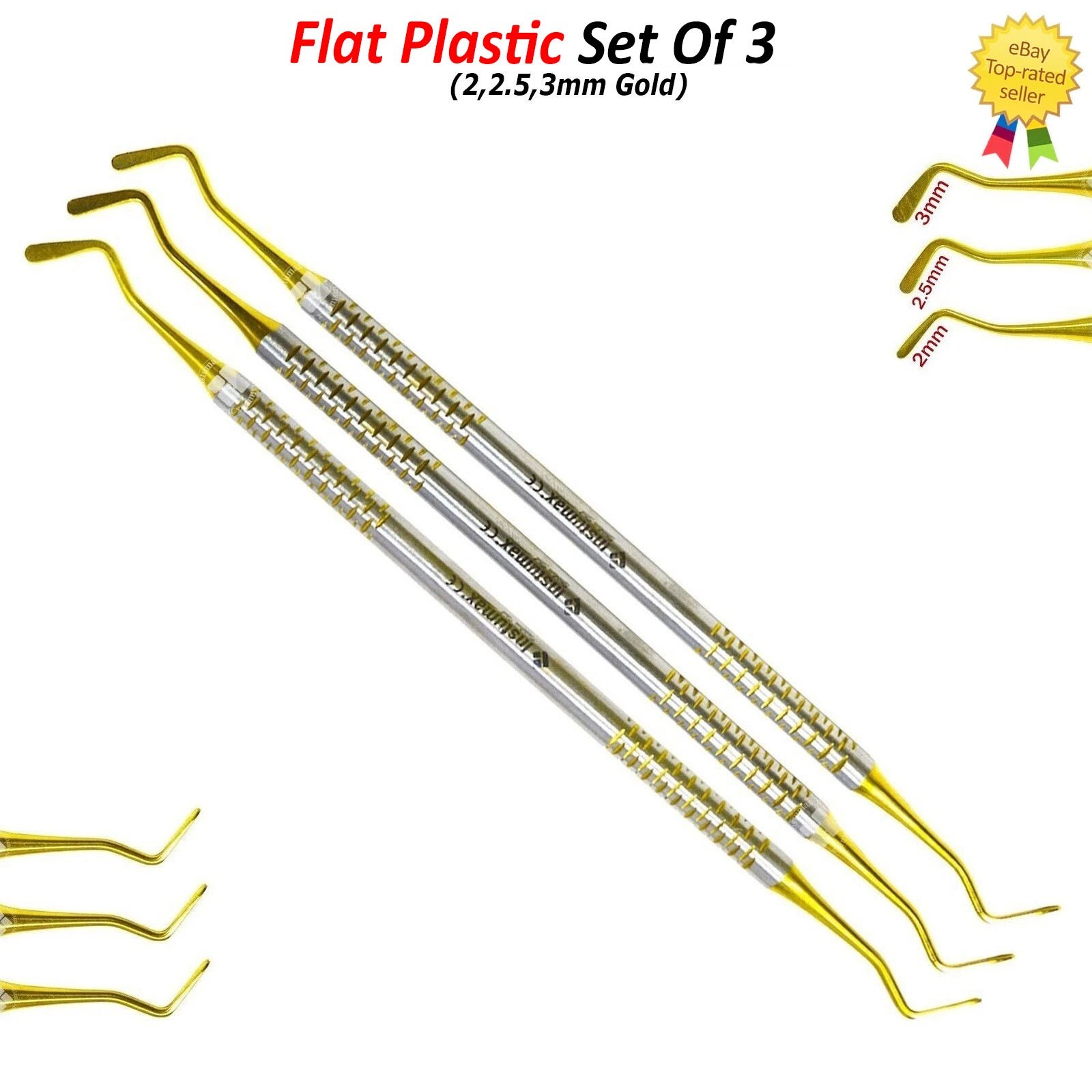 Dental Flat Plastic Composite Filling Instruments Titanium Coated Tips Set of 3