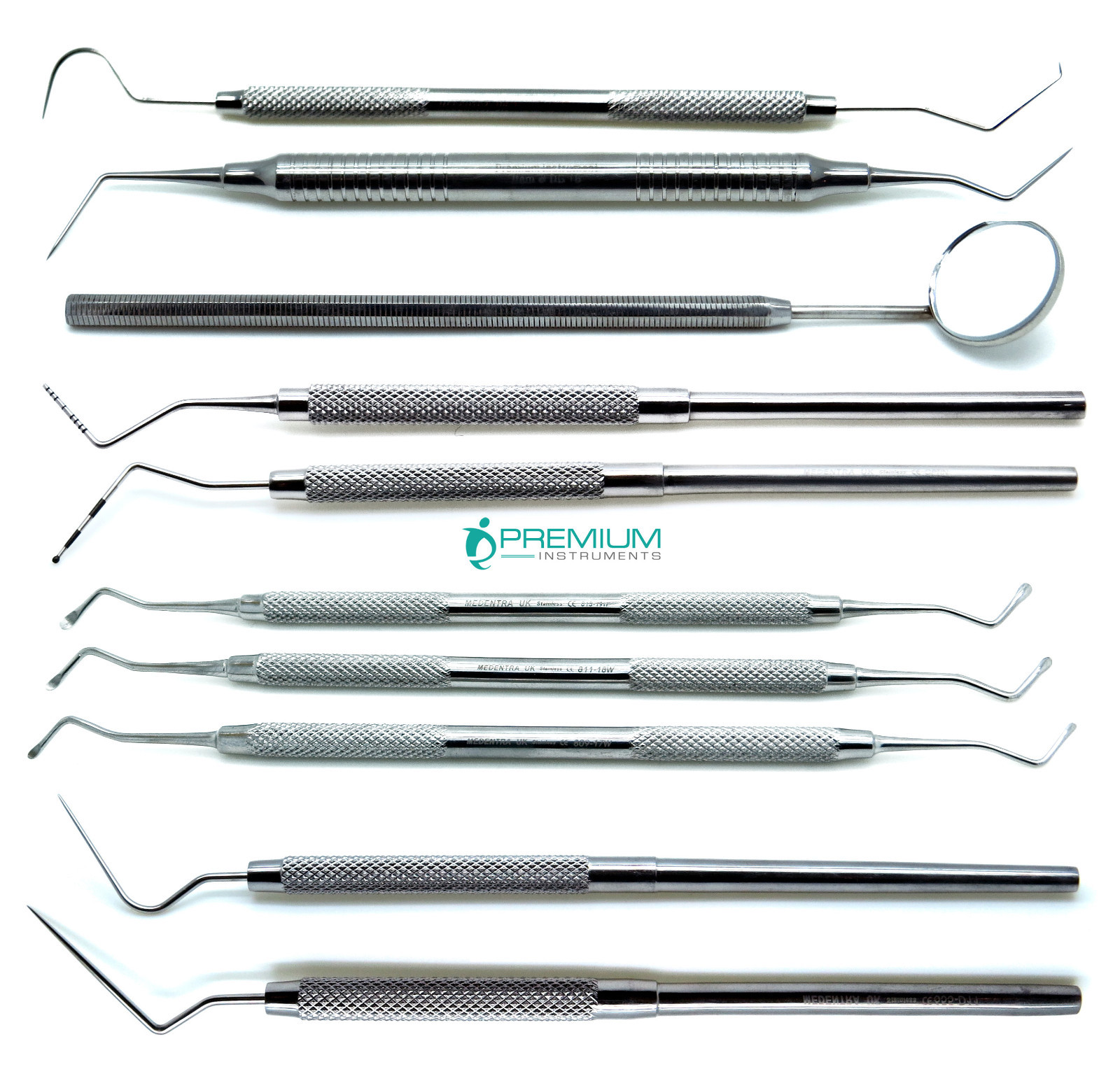 Set of 10 Pcs Dental Examination Explorers Probes Excavators Spreaders Mirror