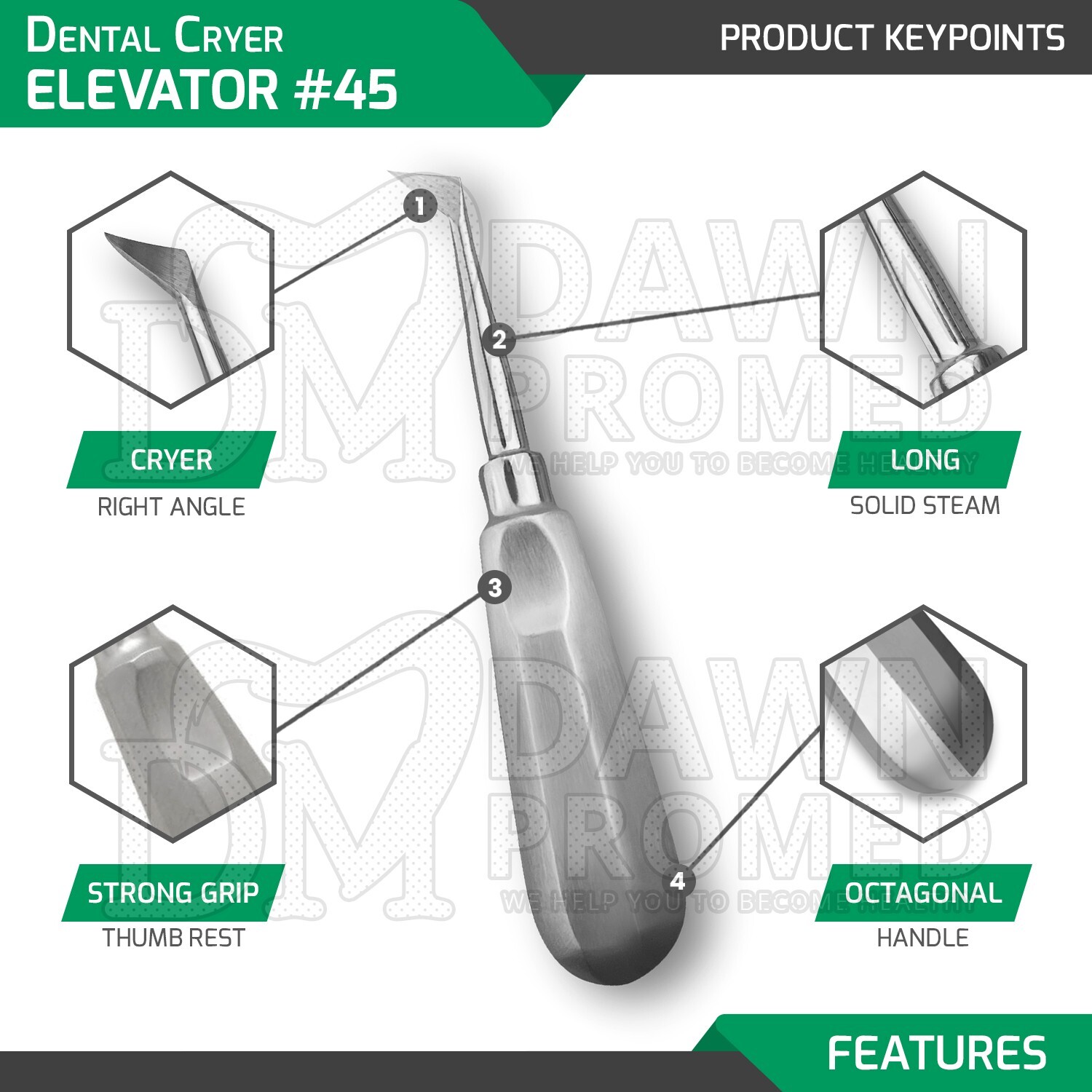 2 Pcs Cryer Root Elevator #44 & #45 6″ Tooth Extraction Dental Instruments Set