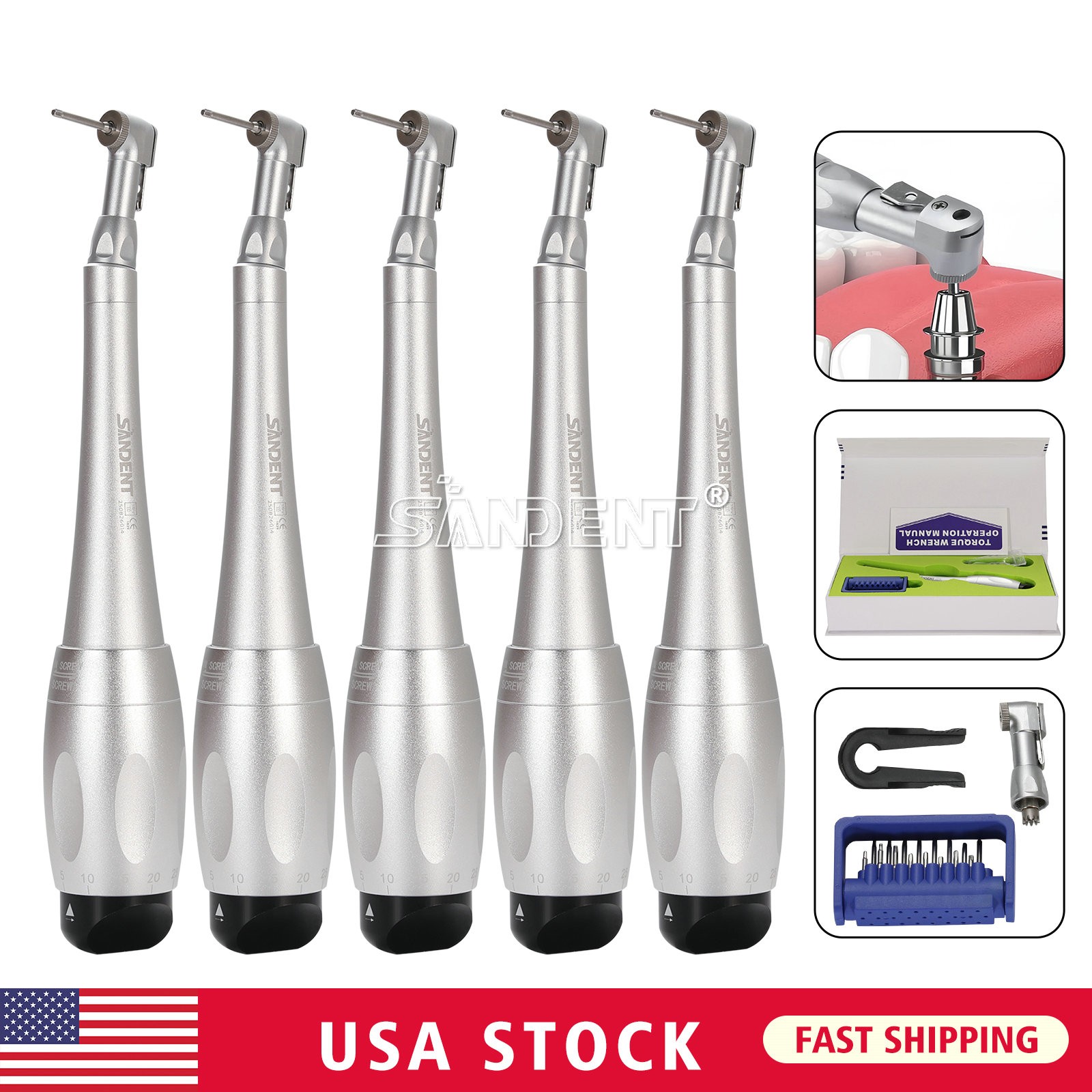 5 packs Dental Torque Driver Torque Wrench Handpiece Universal with 80*Drivers