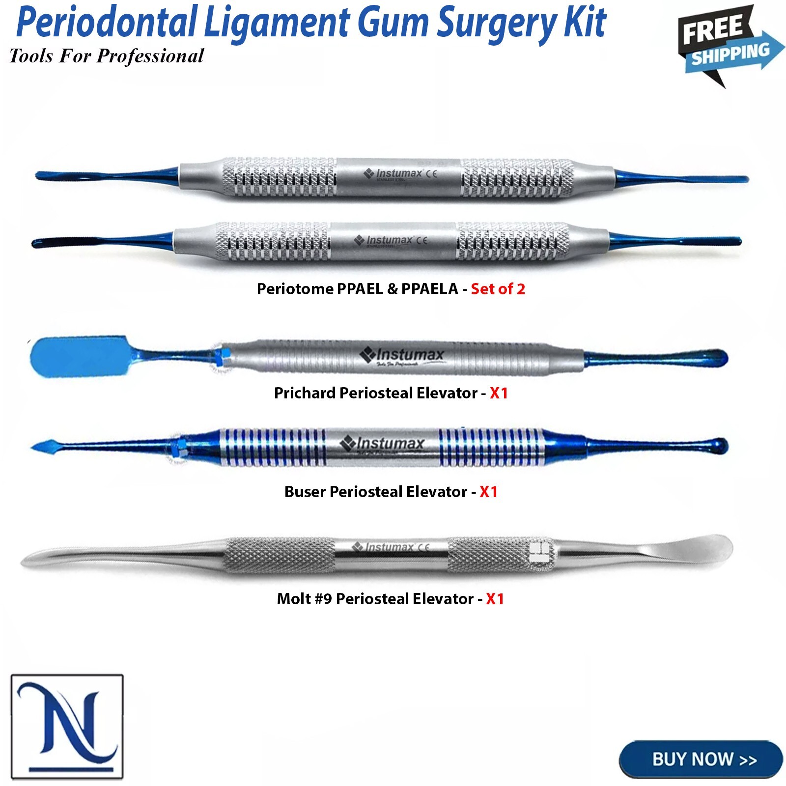 Basic Perio Gum Surgery Periotome PPAEL+PPAELA Buser Molt 9 Periosteal Elevators