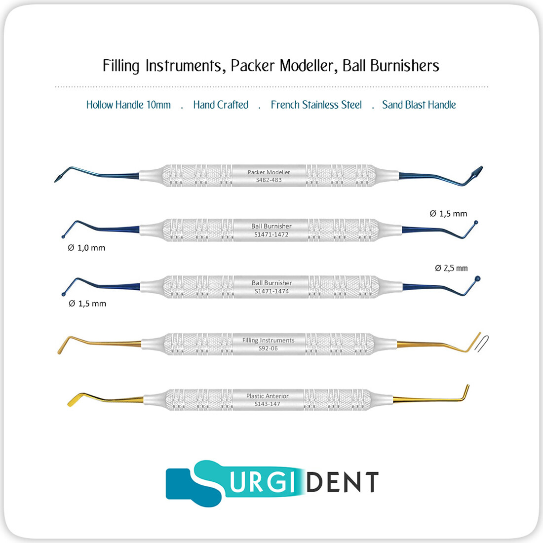 BALL BURNISHER PLUGGER 1.0 – 1.5 MM PACKER MODELLER COMPOSITE DENTAL INSTRUMENT 