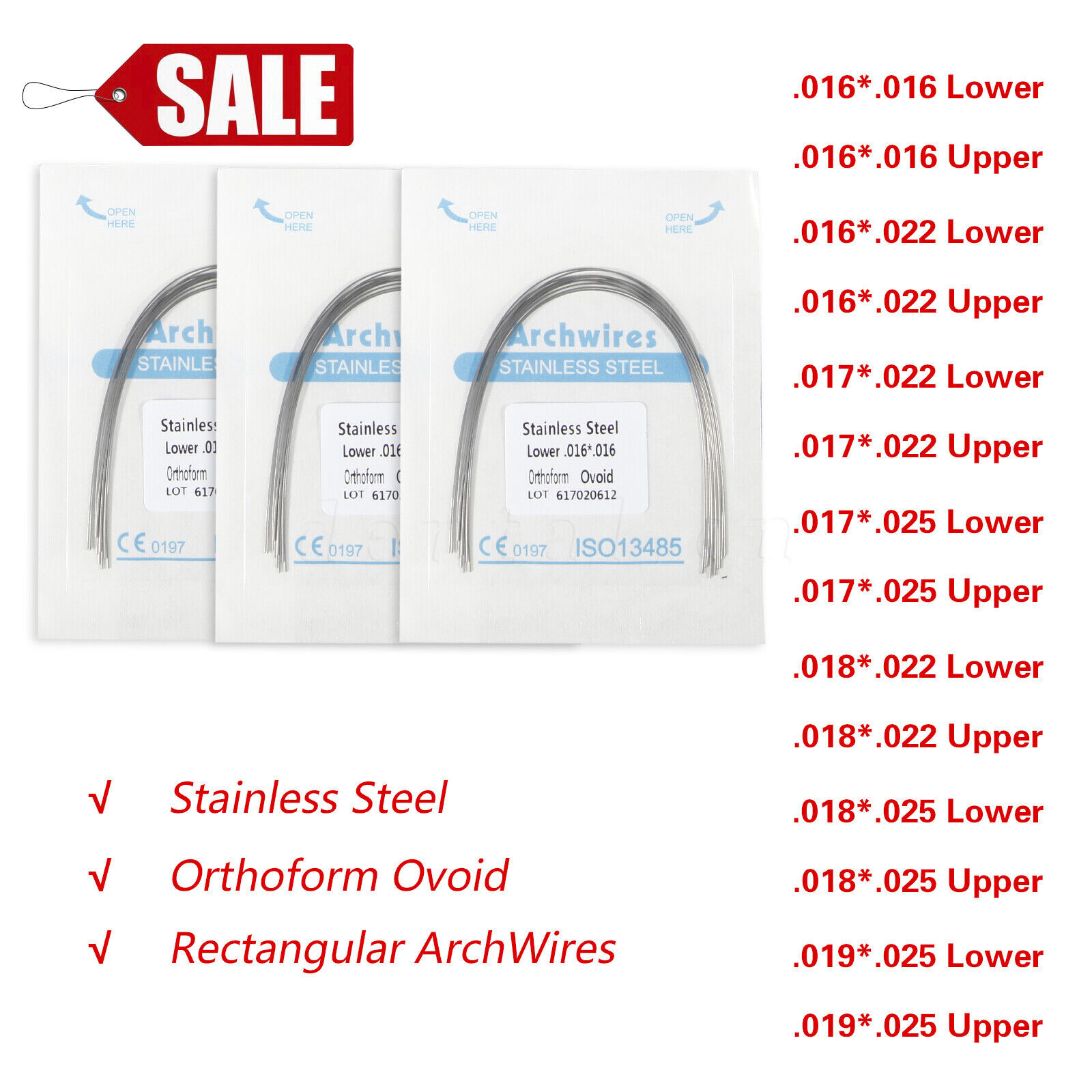 Alambre Arco Ortodoncia Dental Acero Inoxidable Rectangular Ovoid Superior Infer
