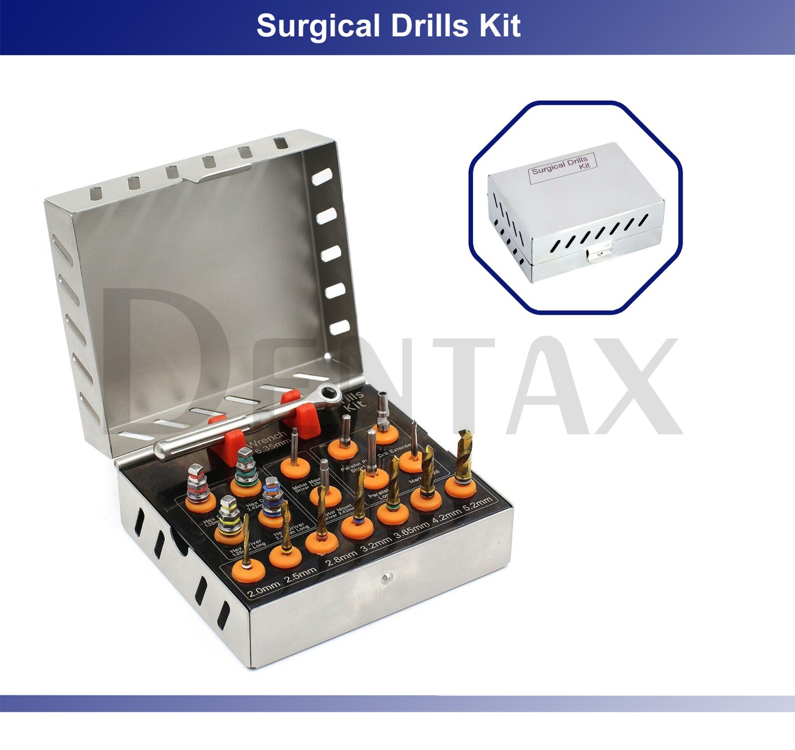 Dental Surgical Drill Set-Kit With Drivers-Pins-Wrench Autoclavable Box CE