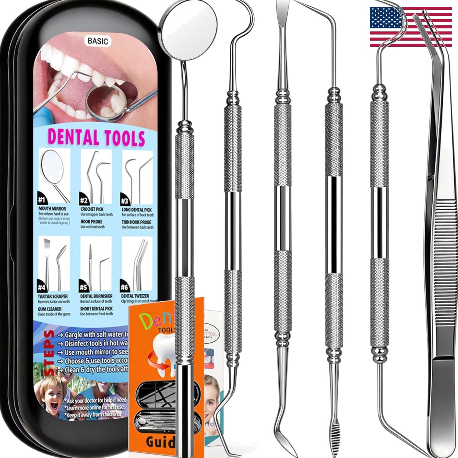 Professional-Grade Dental Tools Set: 6 Stainless Steel Pieces for Healthy Smiles