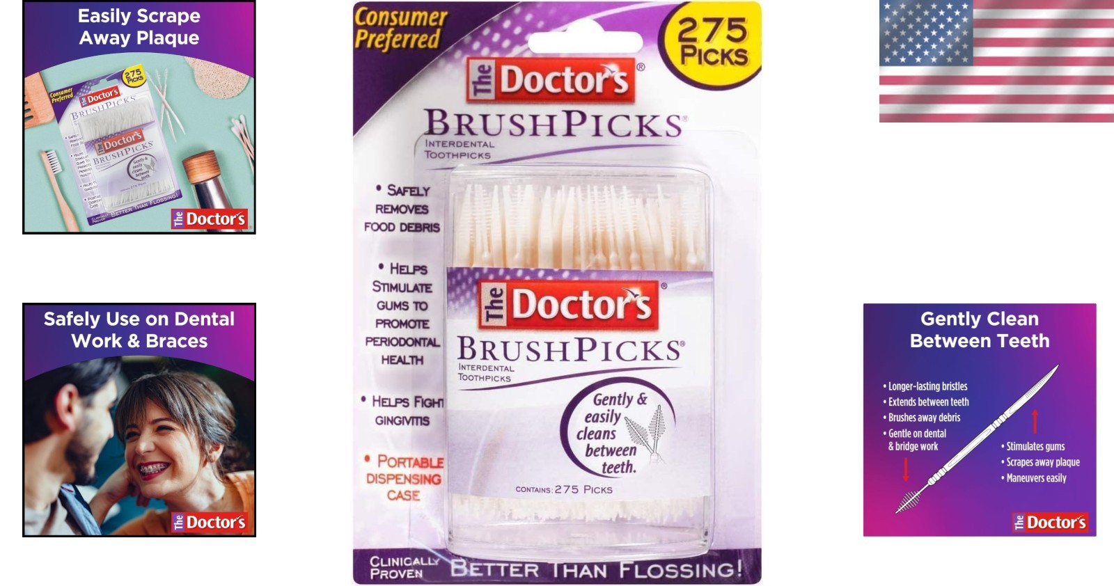 Doctor’s BrushPicks – Interdental Toothpicks, 275ct Pack x12