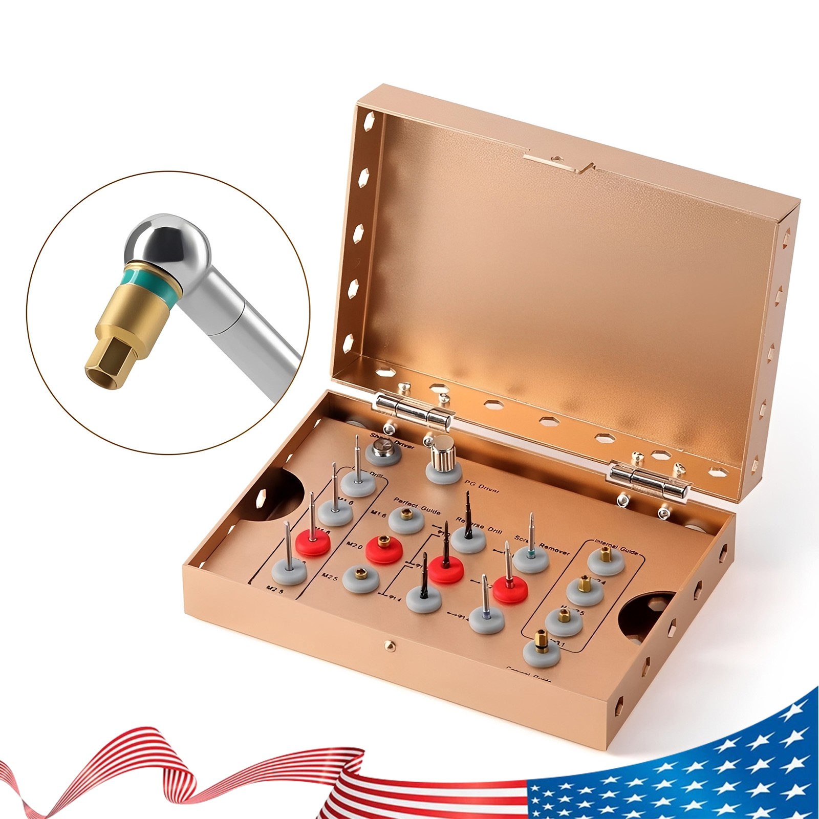 Dental Universal Implant Removal Kit Golden Box Broken Screws Extract Tool Set