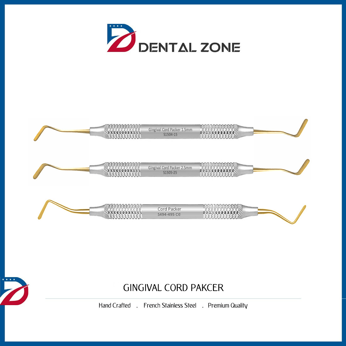 CORD PACKER DENTAL HAND INSTRUMENTS *NON-SERRATED* SET OF 3