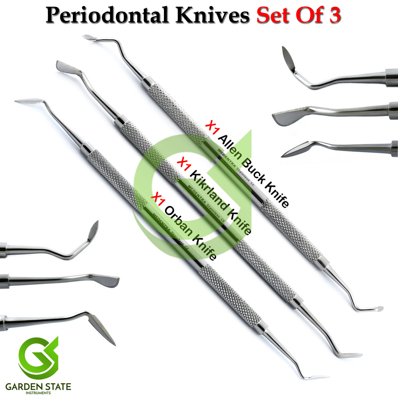 Set Of 3 Periodontal Knife Kirkland Gingivectomy Orban, Buck,Tunneling Knives