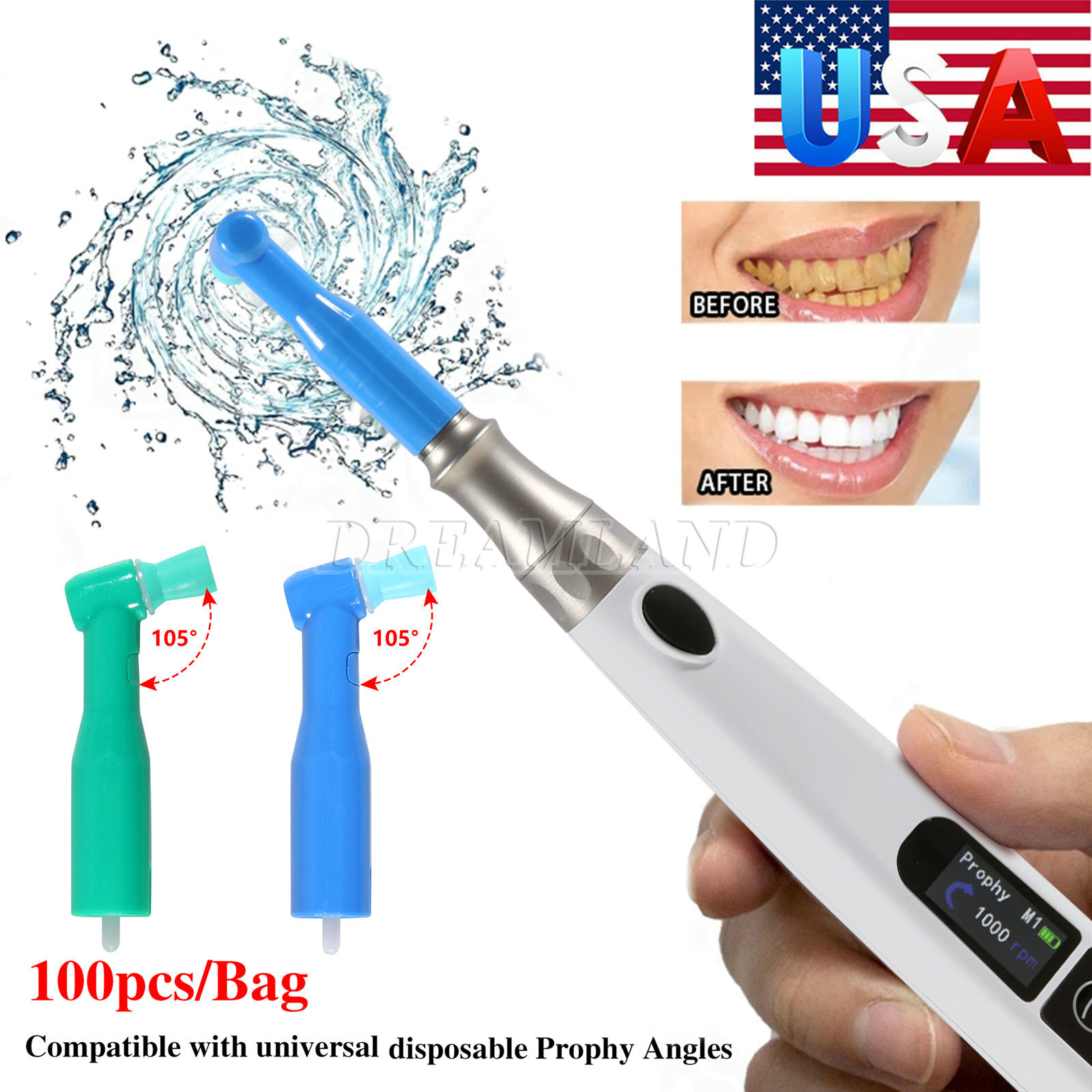 Dental Cordless Hygiene Prophy Handpiece Wireless/100 disposable prophy angles