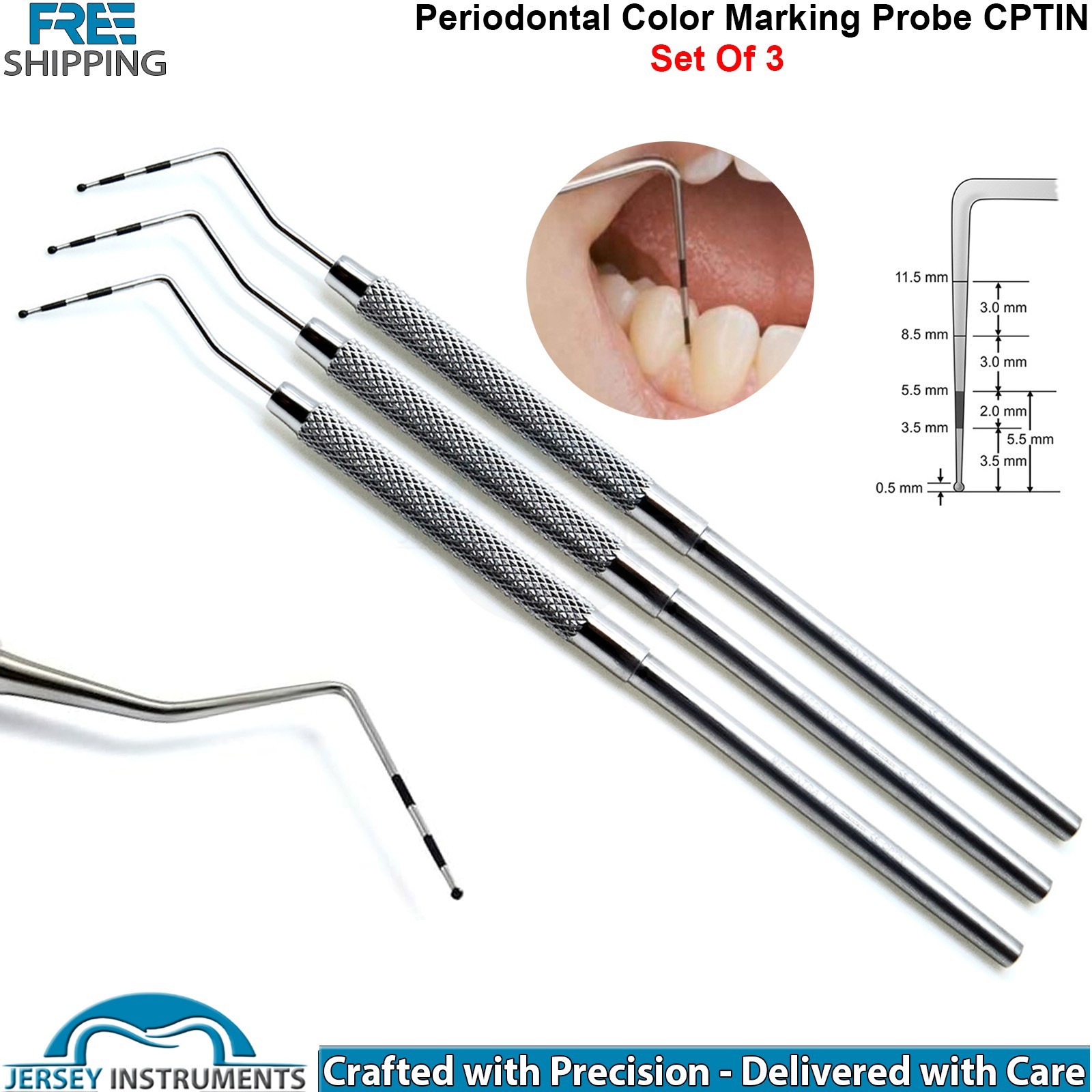 3pcs Periodontal Color Marking Probe CPTIN Dental Examin Pocket Depth Measuring