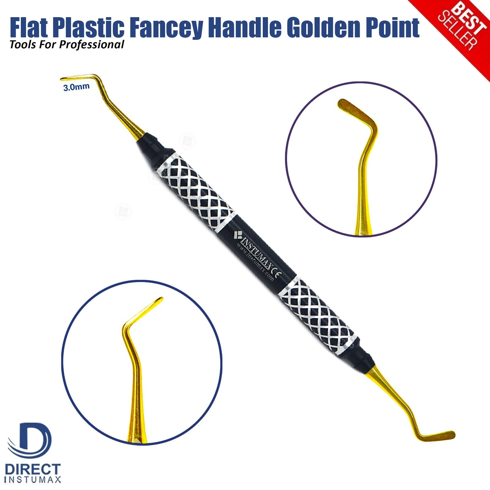 Dental Flat Plastic Set Of 3 Composite Filling Instruments Titanium Gold Tips