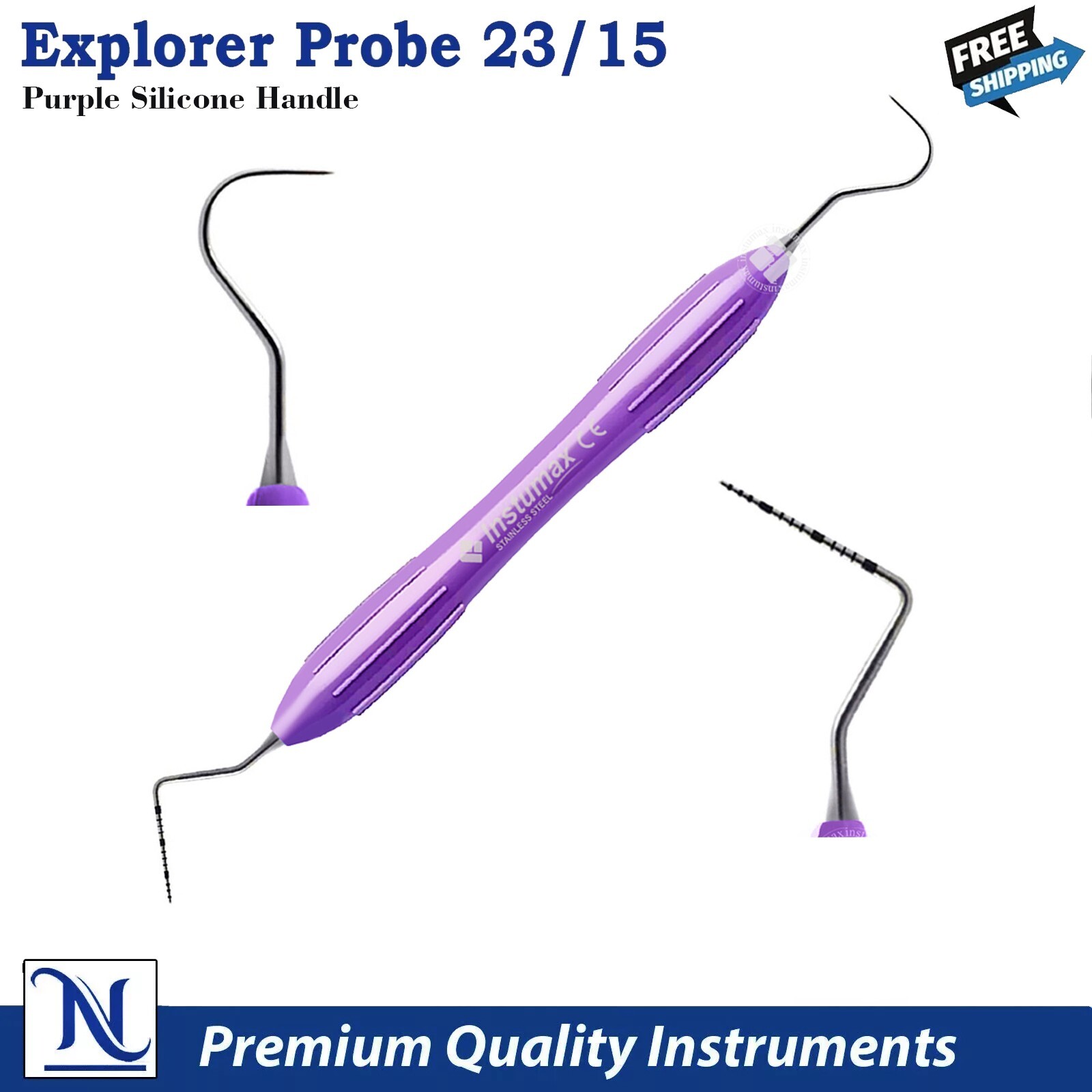 Dental Perio Explorer Probe UNC15/23 Purple Silicone Handle, Diagnostic Pick