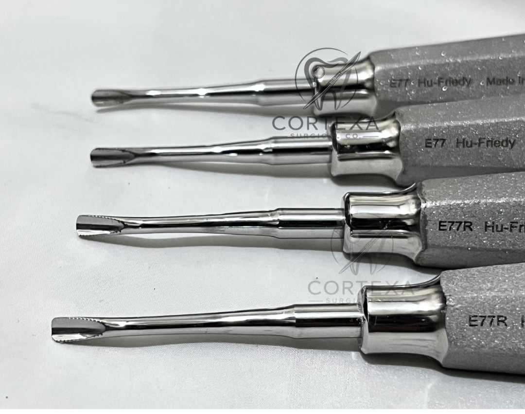 HU-Friedy 77 Serrated Elevator E77 E77R Dental Extraction Set Lot 4Pcs