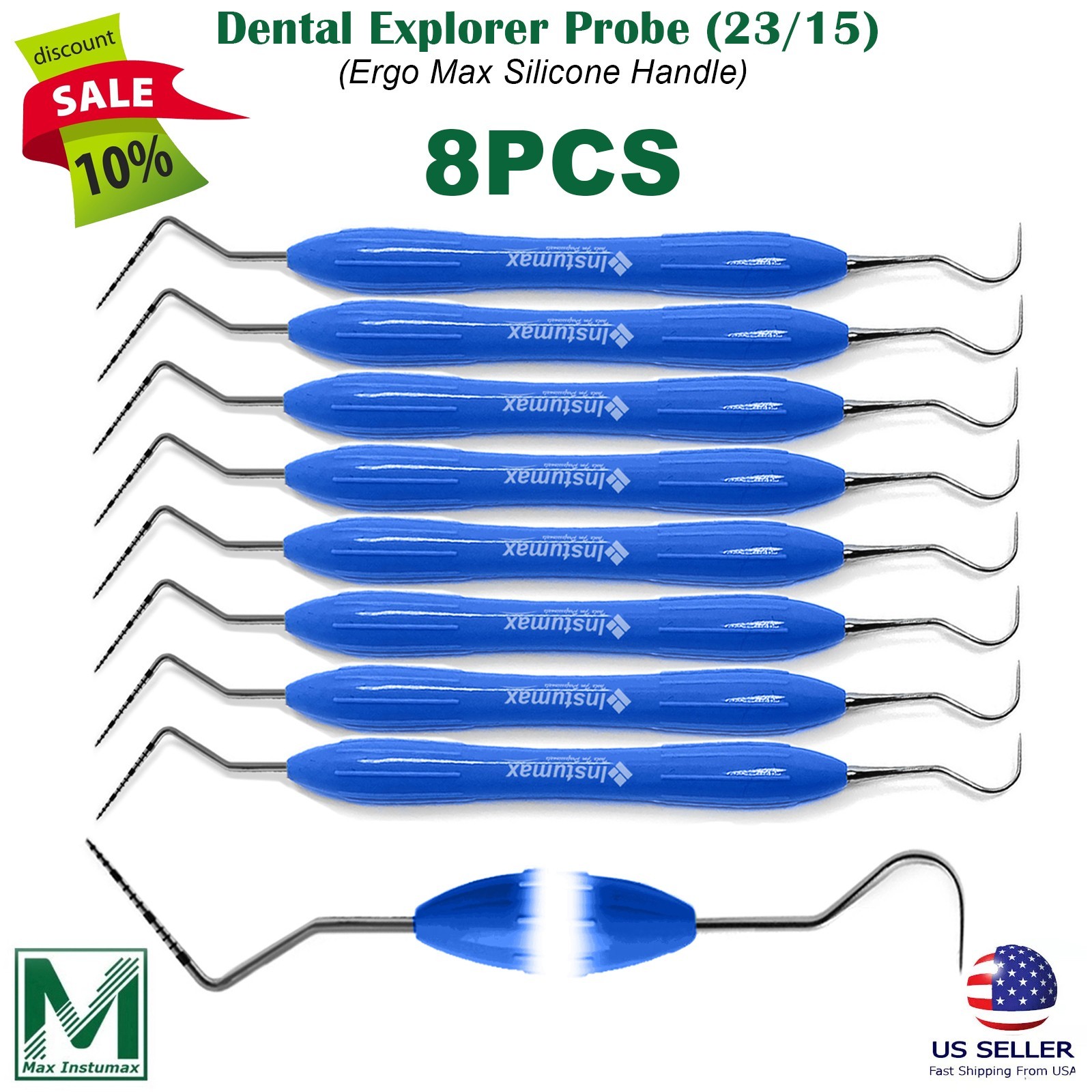 UNC15/23 Periodontal Probe-Explorer Double End Silicone Ergo Max Handle 8 Piece