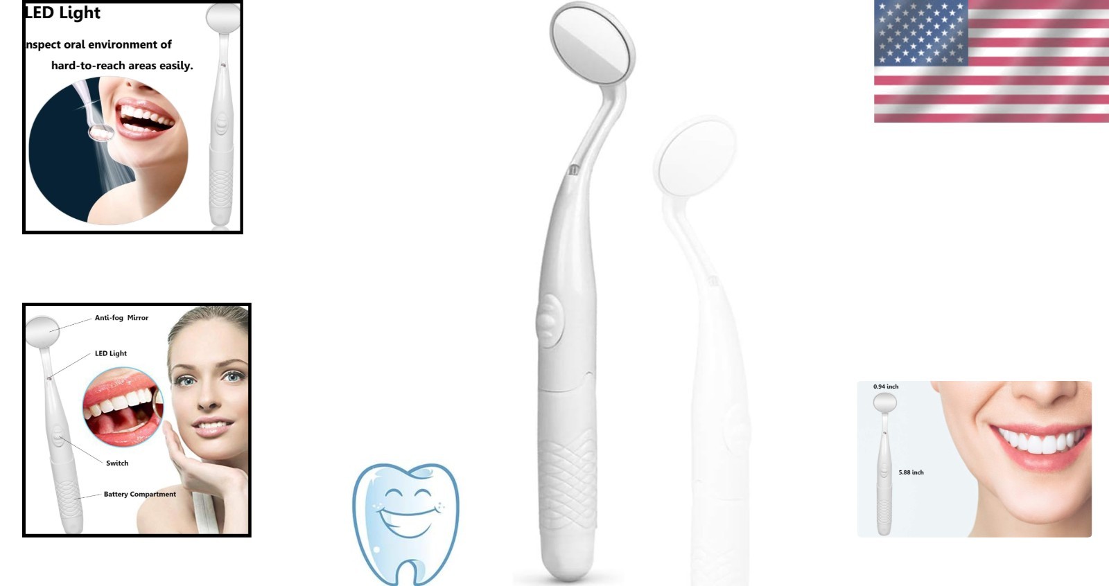Compact Rectangular Dental Mirror with LED Light – Your Essential Oral Care Tool