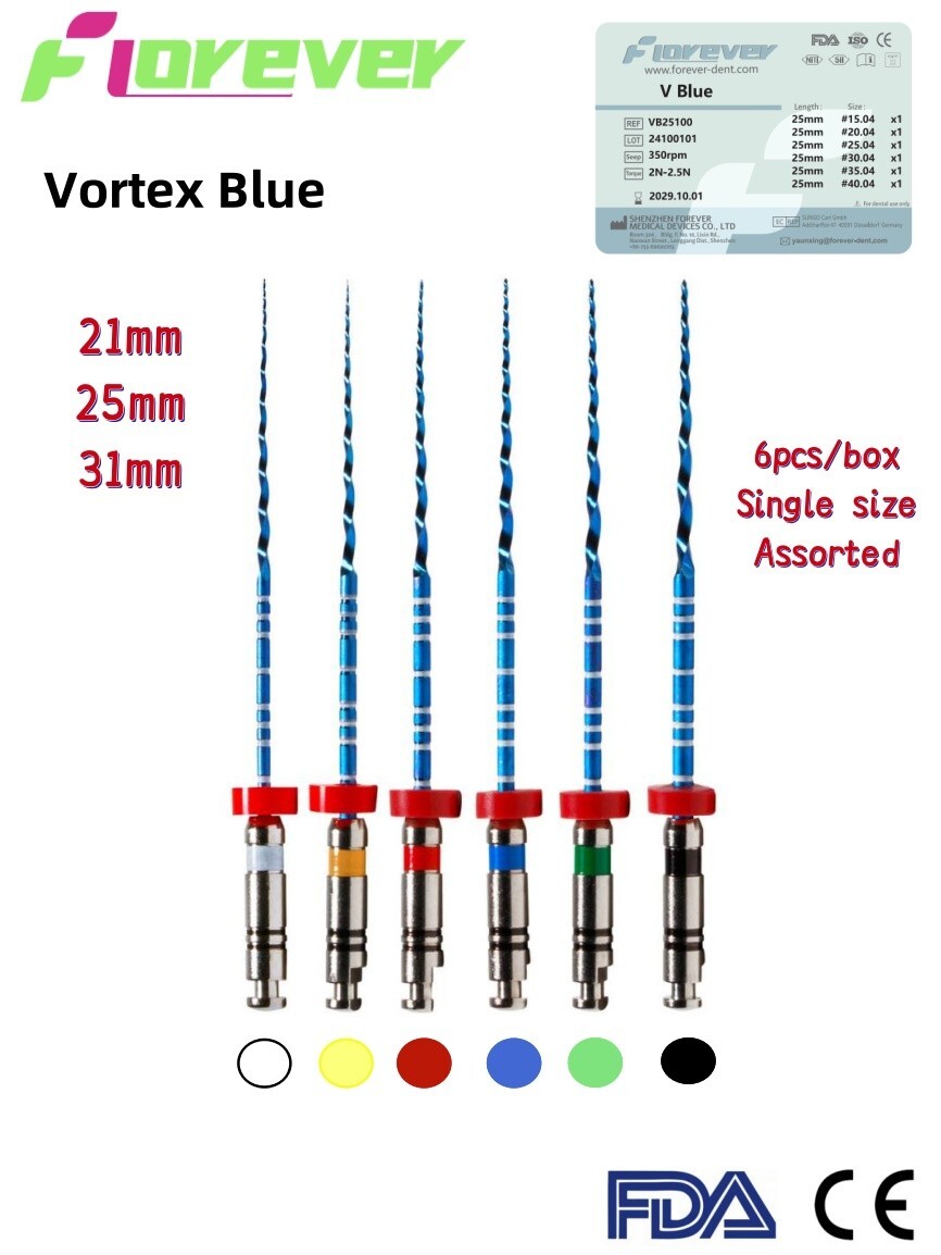 18pcs/60pcs Forever Dental Vortex Blue Rotary Files Root Canal Endodontics