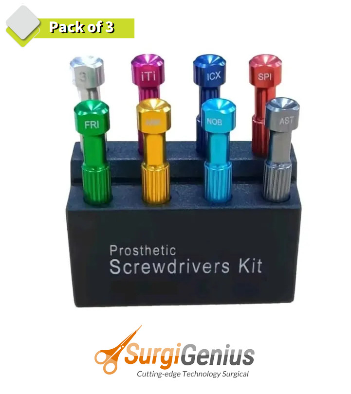 Pack of 3 8Pcs Universal Implant Prosthetic Screwdriver Kit Dental Hand Tool Set