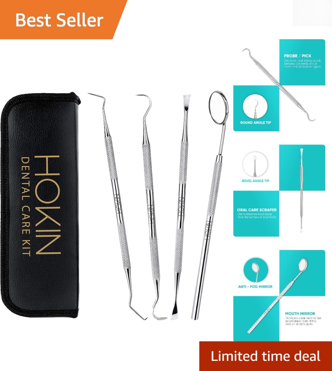 4-Piece Dental Tool Kit for Effective Plaque Removal – Stainless Steel Set