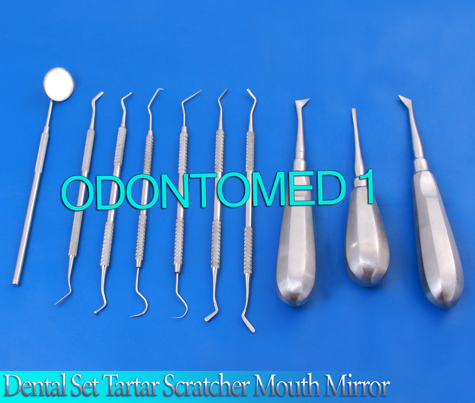 10 Dental Set Tartar Scratcher Mouth Mirror Elevator Heidemann Spatula DN-458