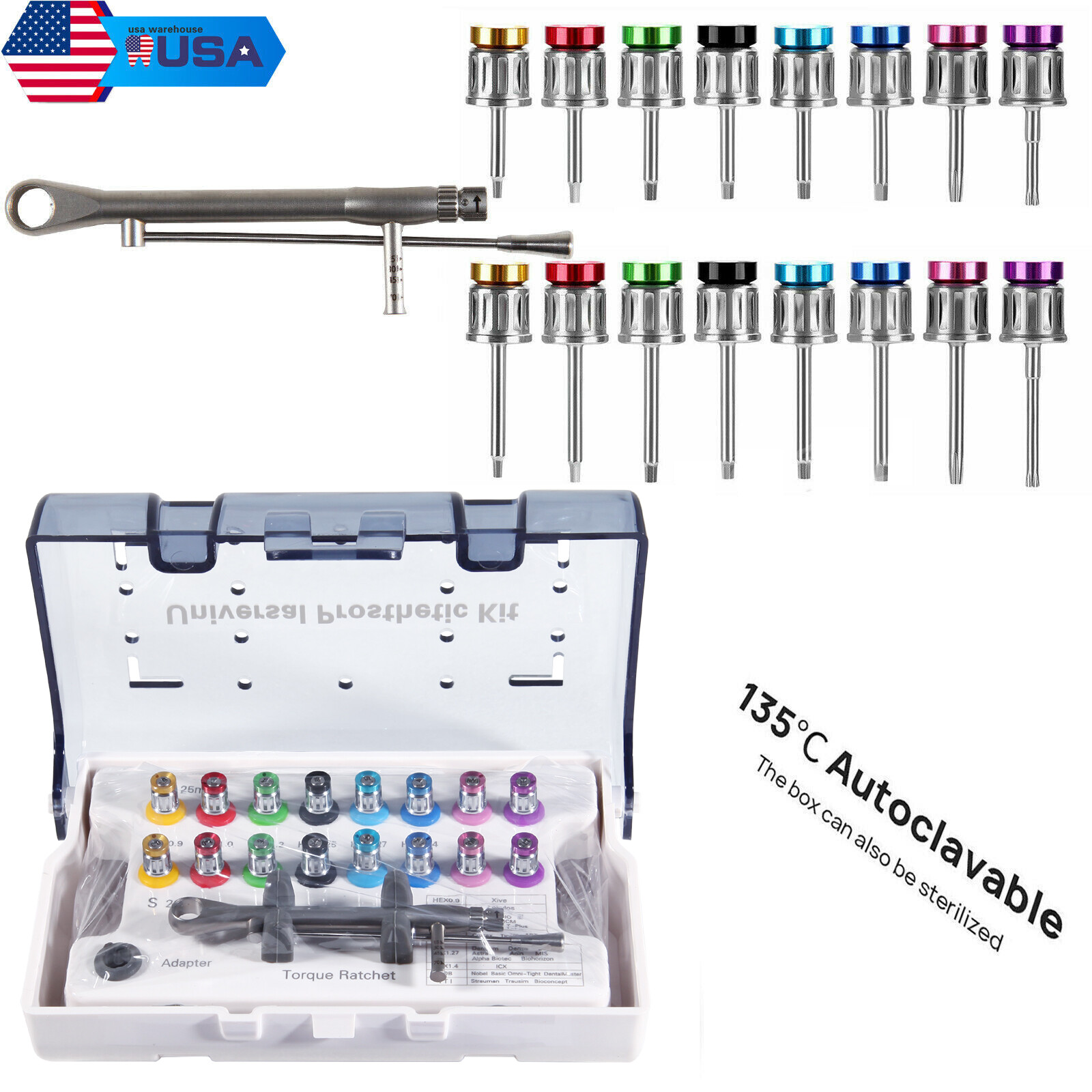 Universal Implant Prosthetic Restoration Kit Drivers Torque Wrench Screwdrivers