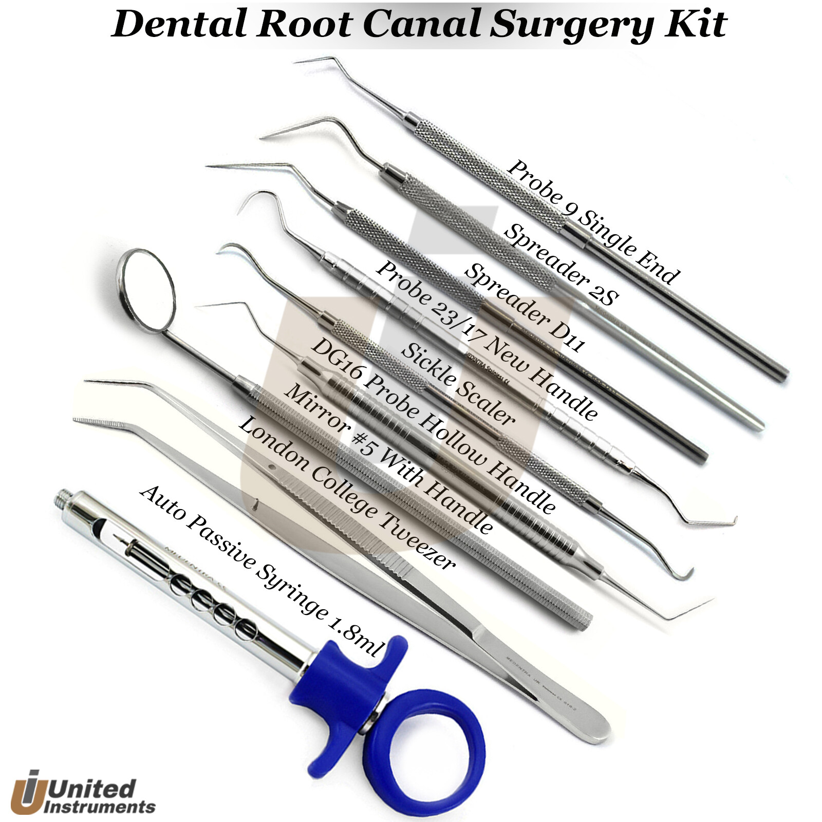 Root Canal Instruments Pulpotomy Tray Set-up Endodontic Spreader Probe Tweezers