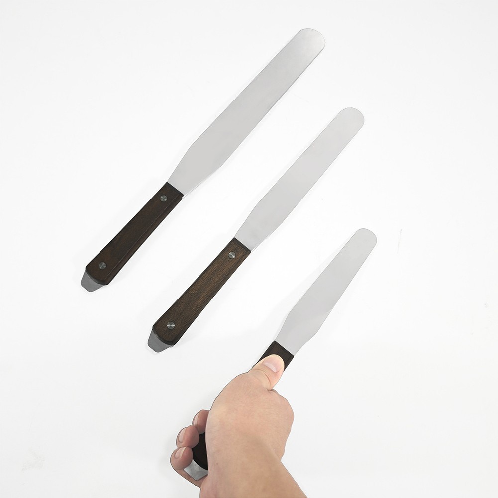 8 Inch Stainless Steel Dental Spatula with Firm Grip Non Slip Wooden Handle