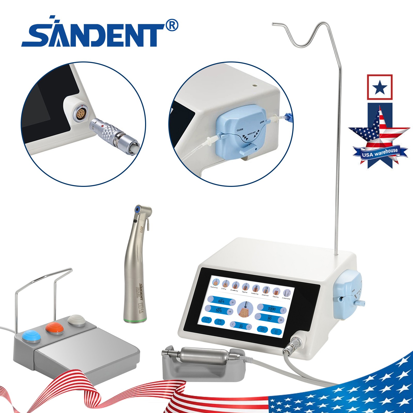 SANDENT Dental Implant Motor Surgical System LED Touch Screen with Contra Angle