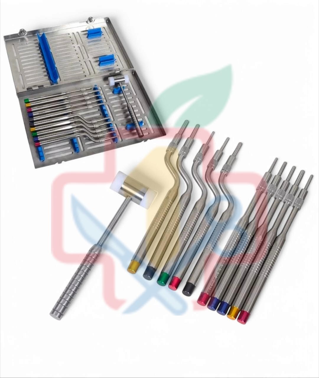 Dental Osteotome Implant Kit Concave Elevators Bone Mallet 11 Pcs Set
