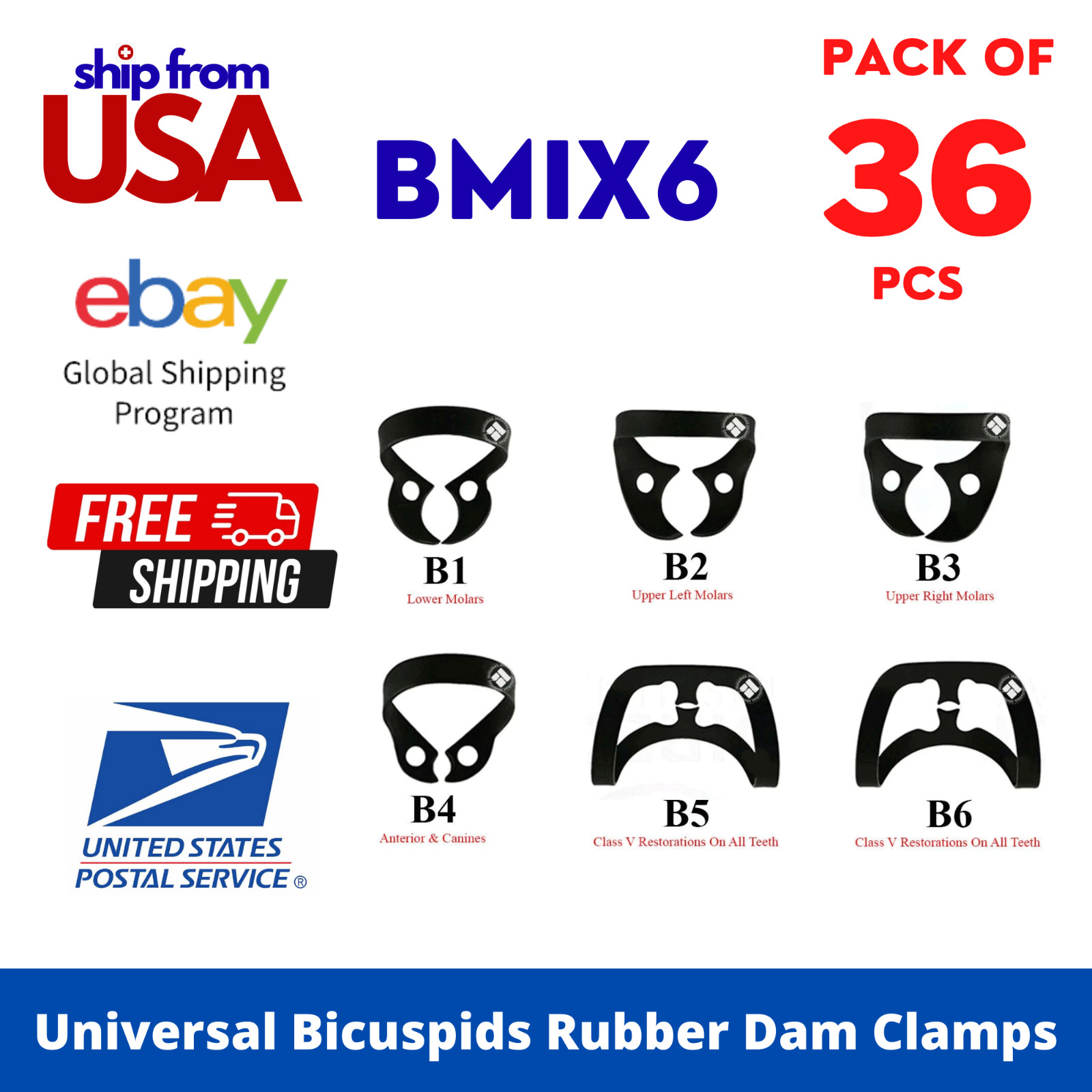 36pc Universal Rubber Dam Brinker Clamps Set | Anterior Isolation Black | German