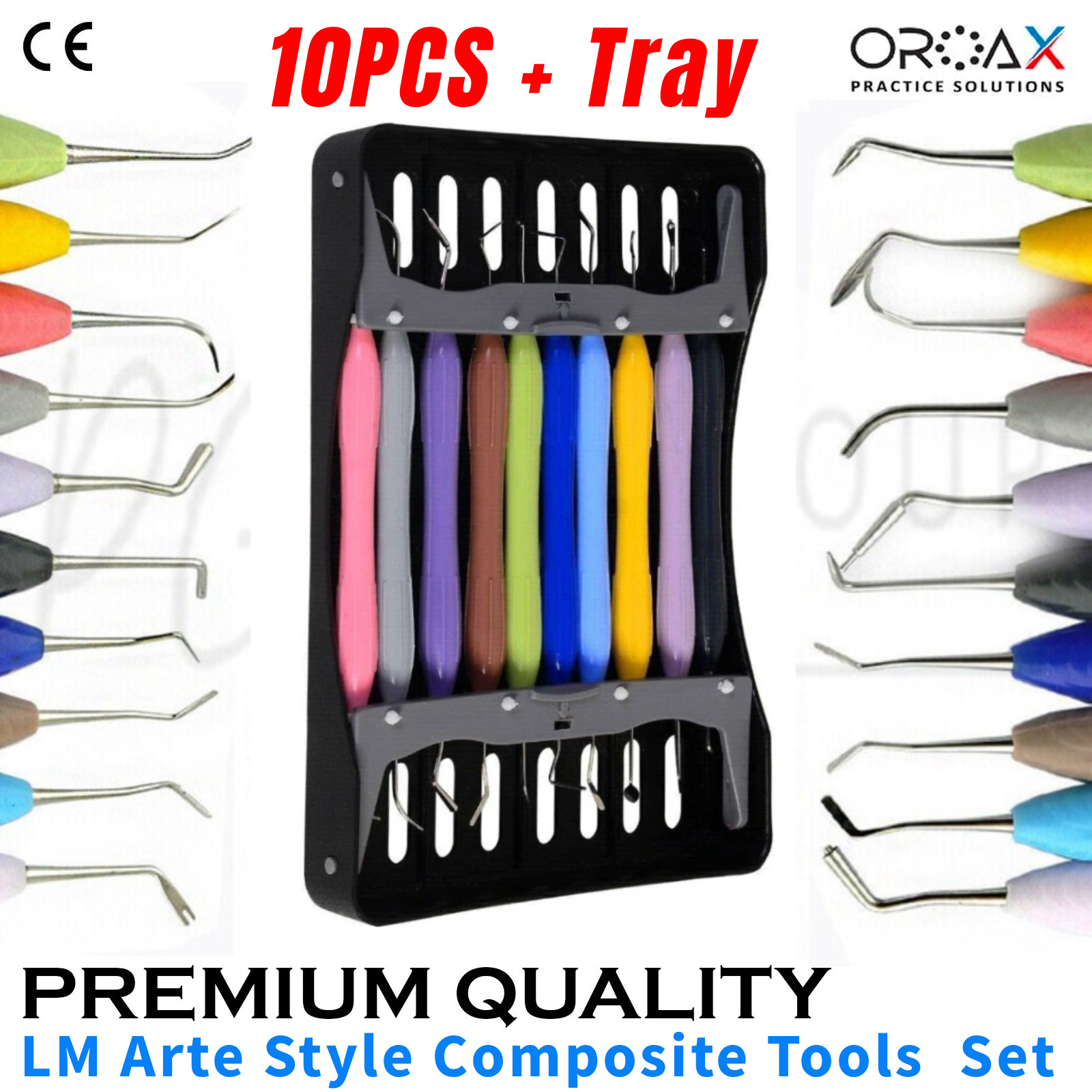 10 Dental Composite Non-Stick Resin Sculpting Spatulas, Pluggers & Misura +Tray