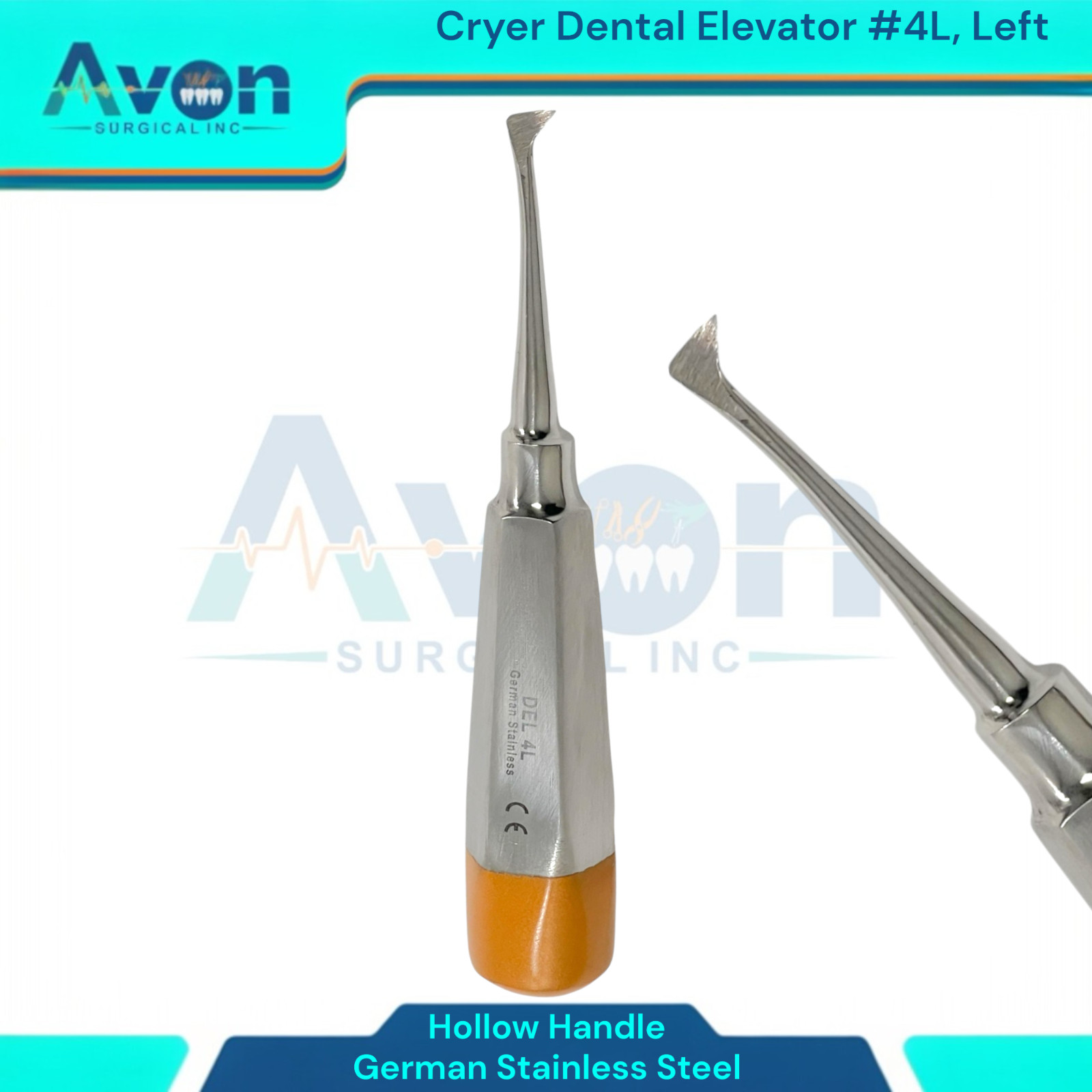 Cryer Dental Elevator Pick #4L, Hexagonal Hollow Handle, German Steel (1pc)