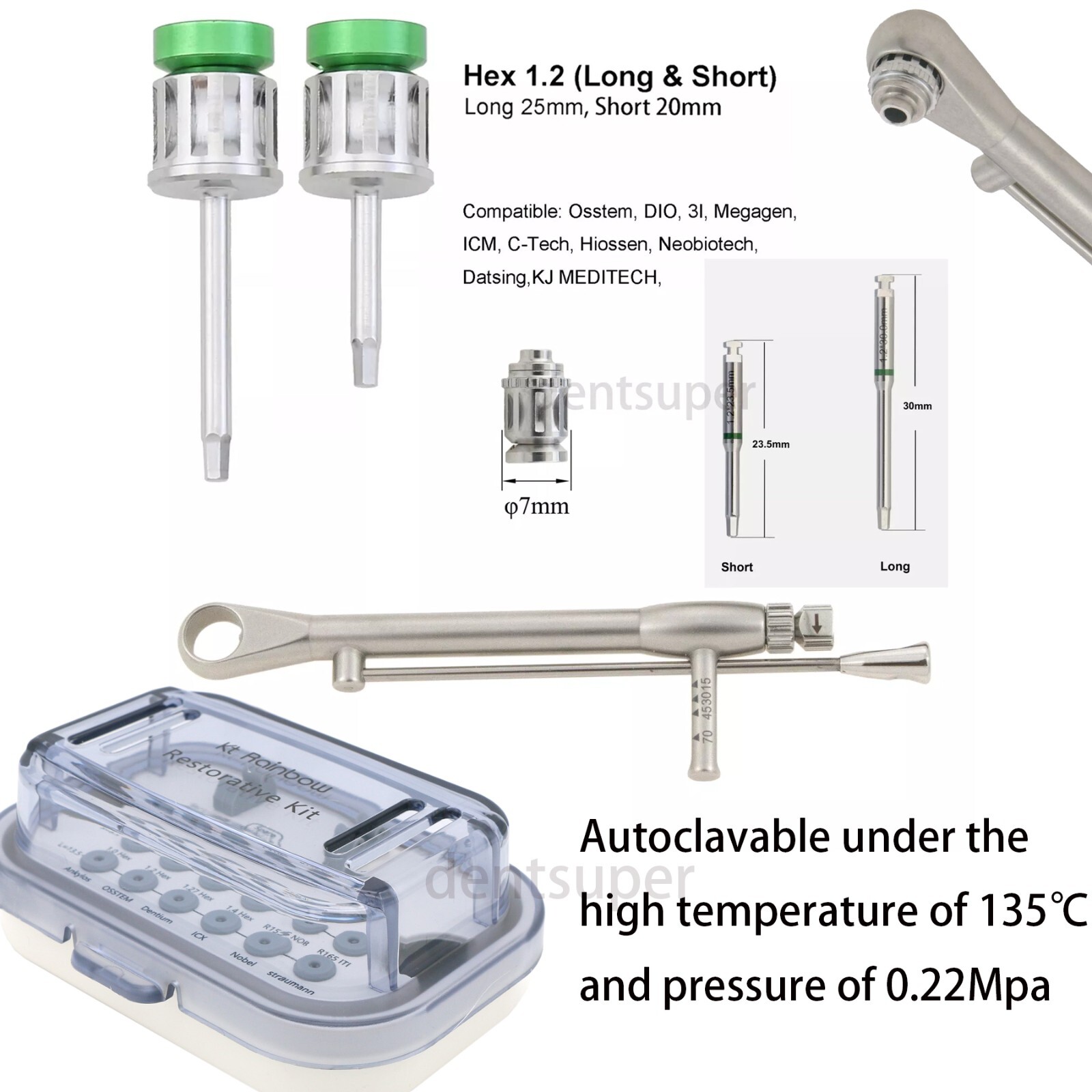 1.2mm Hex Implant Screwdriver Set Torque Wrench Adapter Hand and Latch Drivers