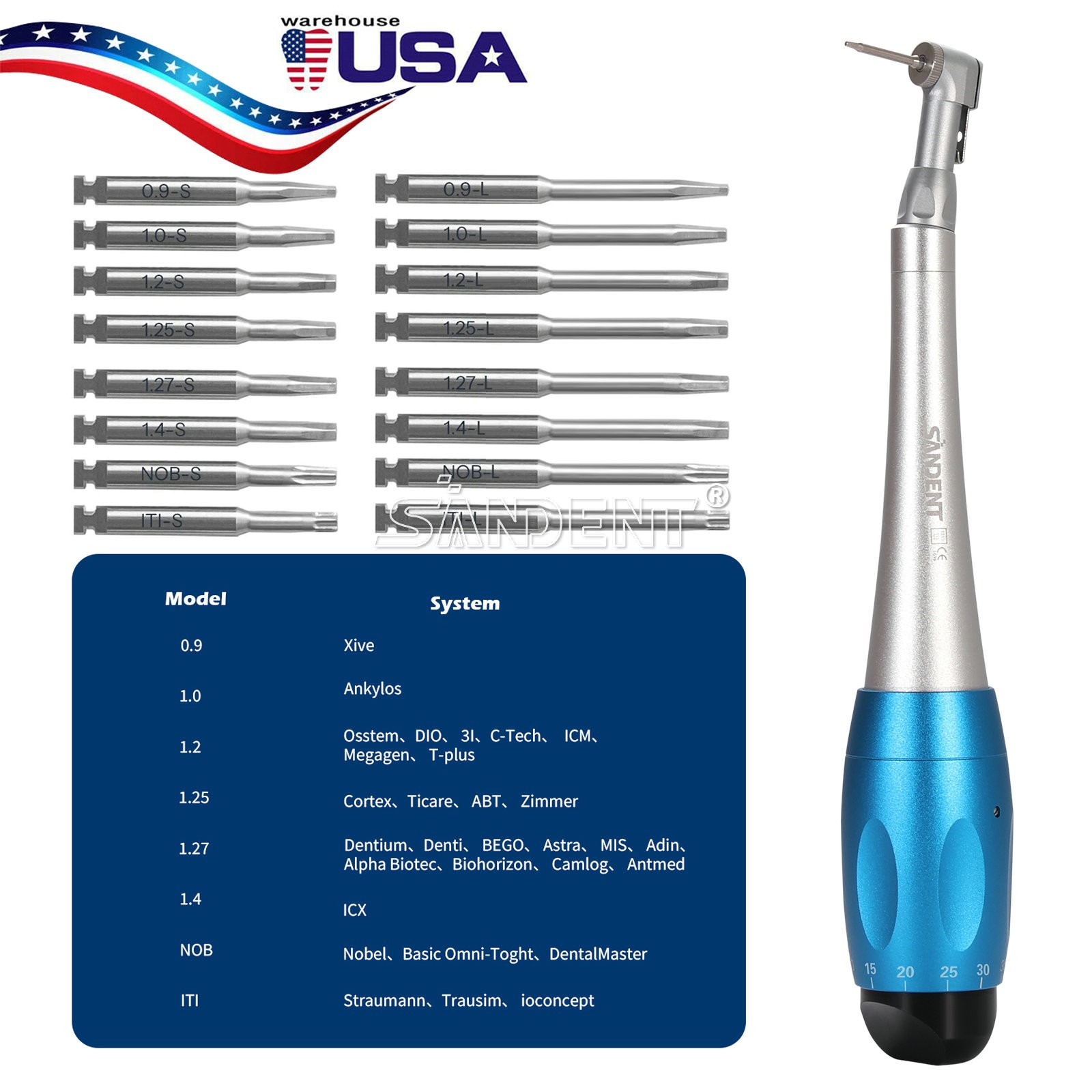 USA Universal Prosthetic Restoration Hand Driver Kit Dental Implant Handle Tools