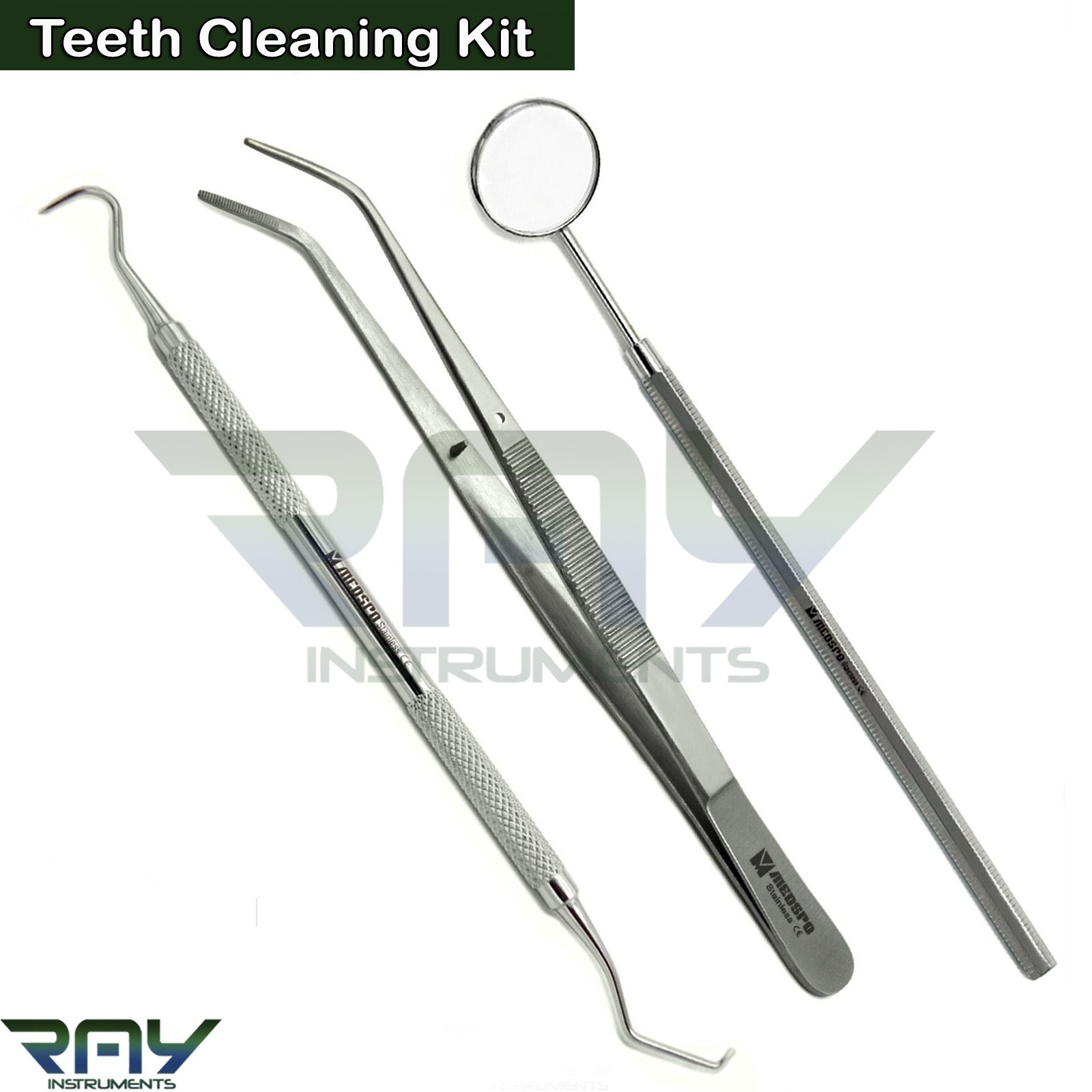 3 Pcs Dental Teeth Cleaning Kit Probe Explorer College Tweezer Mirror Handle