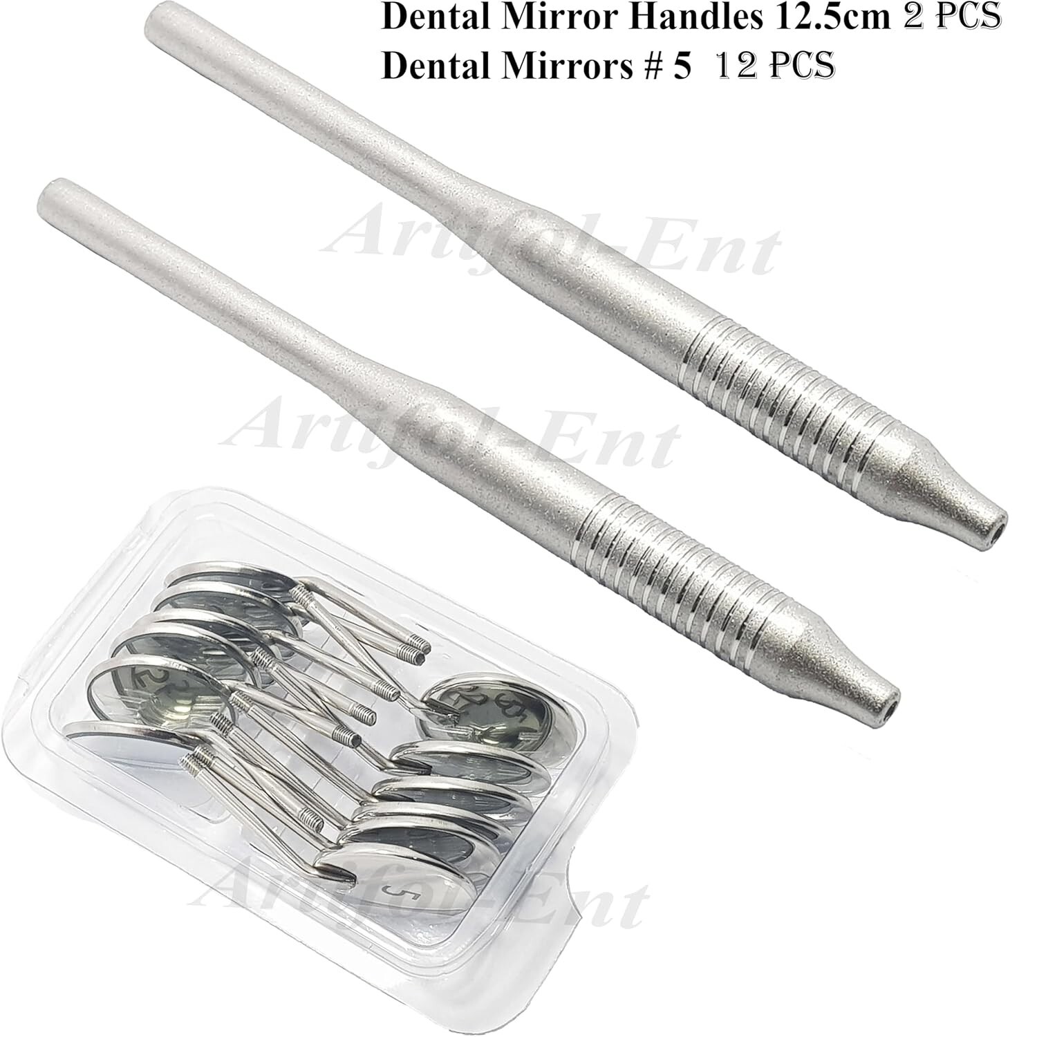Pack of 12 Pcs Dental Mouth Mirrors # 5 with 2 Pcs Unique Mirror Handle
