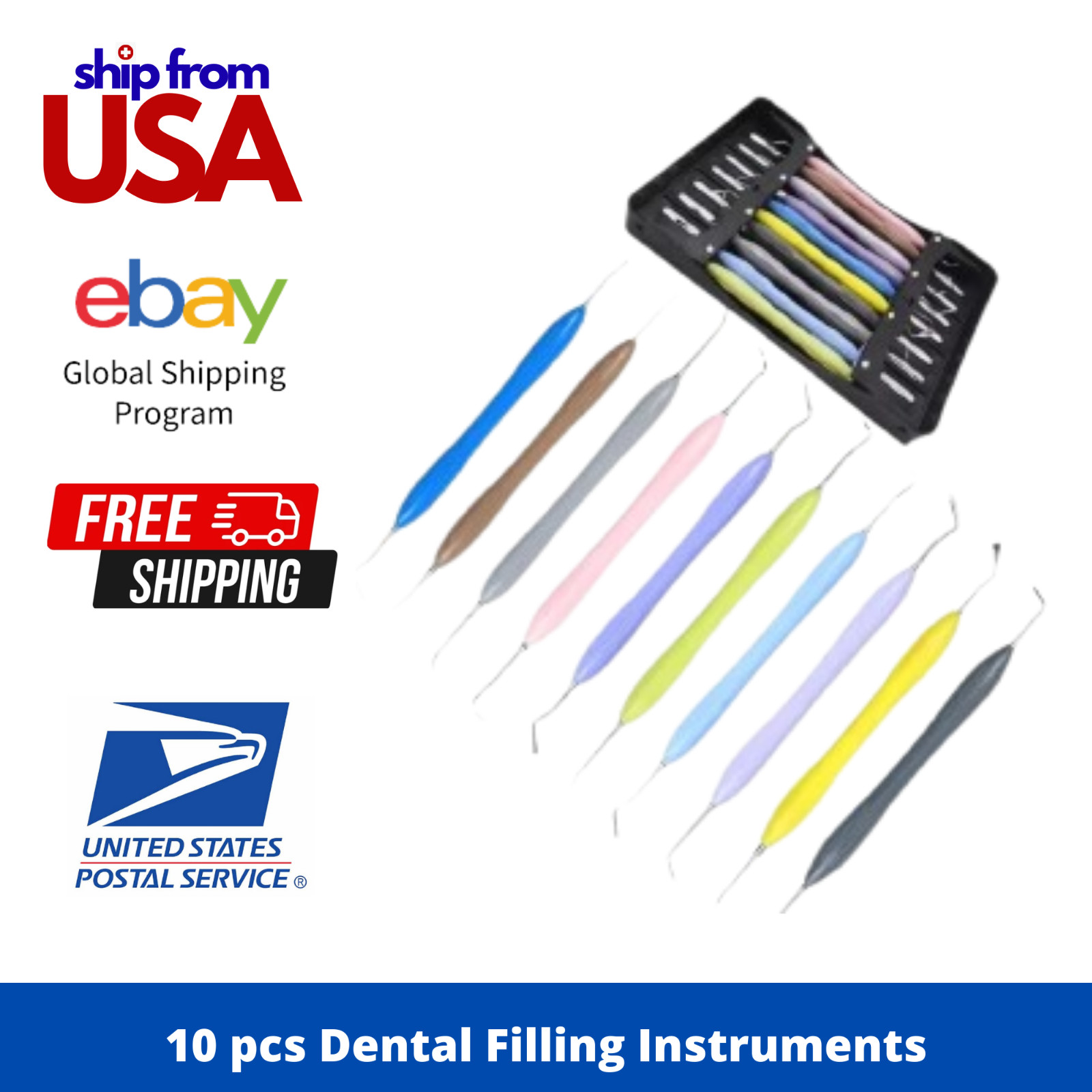 10 Pcs Restorative Dental Composite Filling Instruments Silicone Handles &Casset