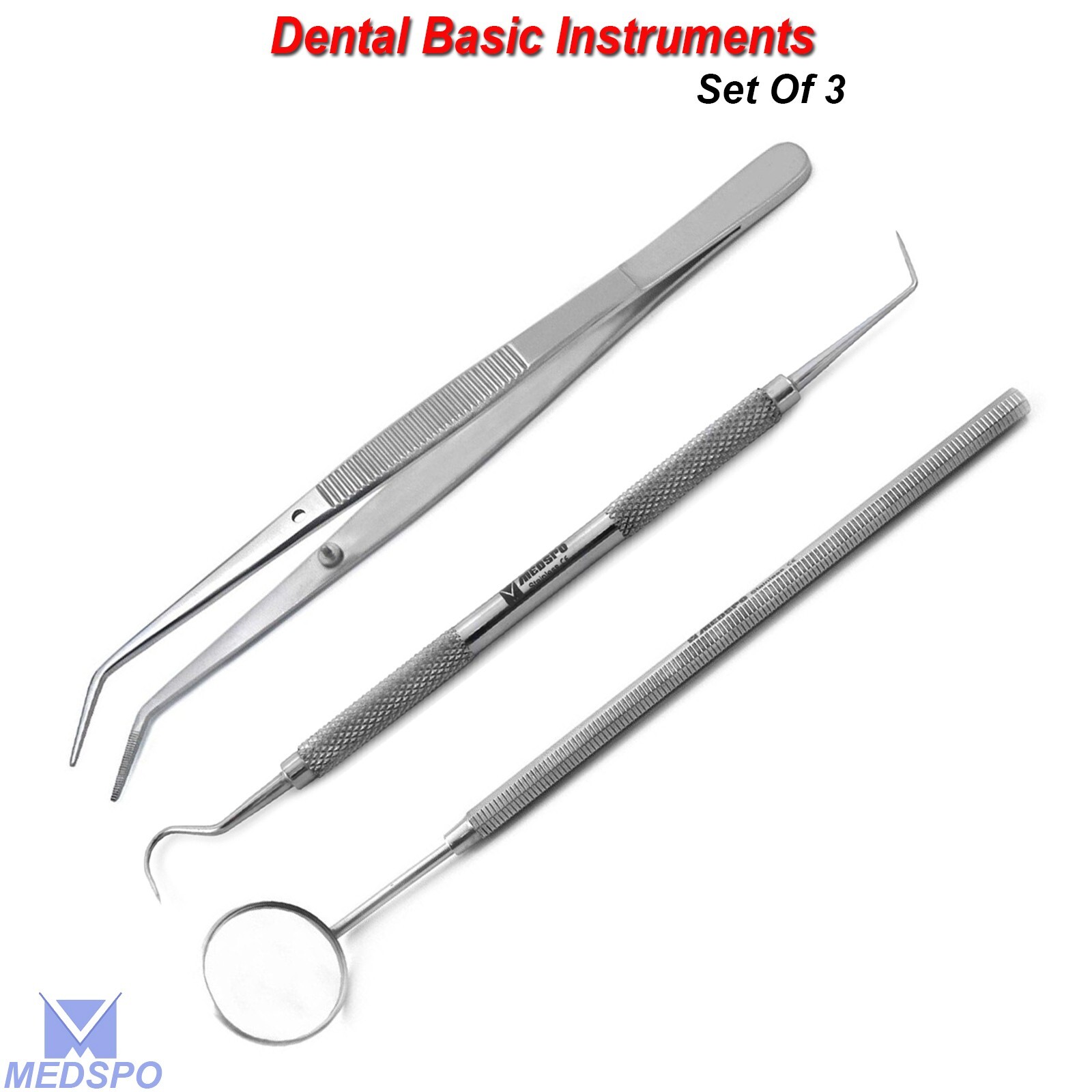 Dental Mouth Mirror Probe 6 Double End College Tweezers Basic Instruments Kit CE