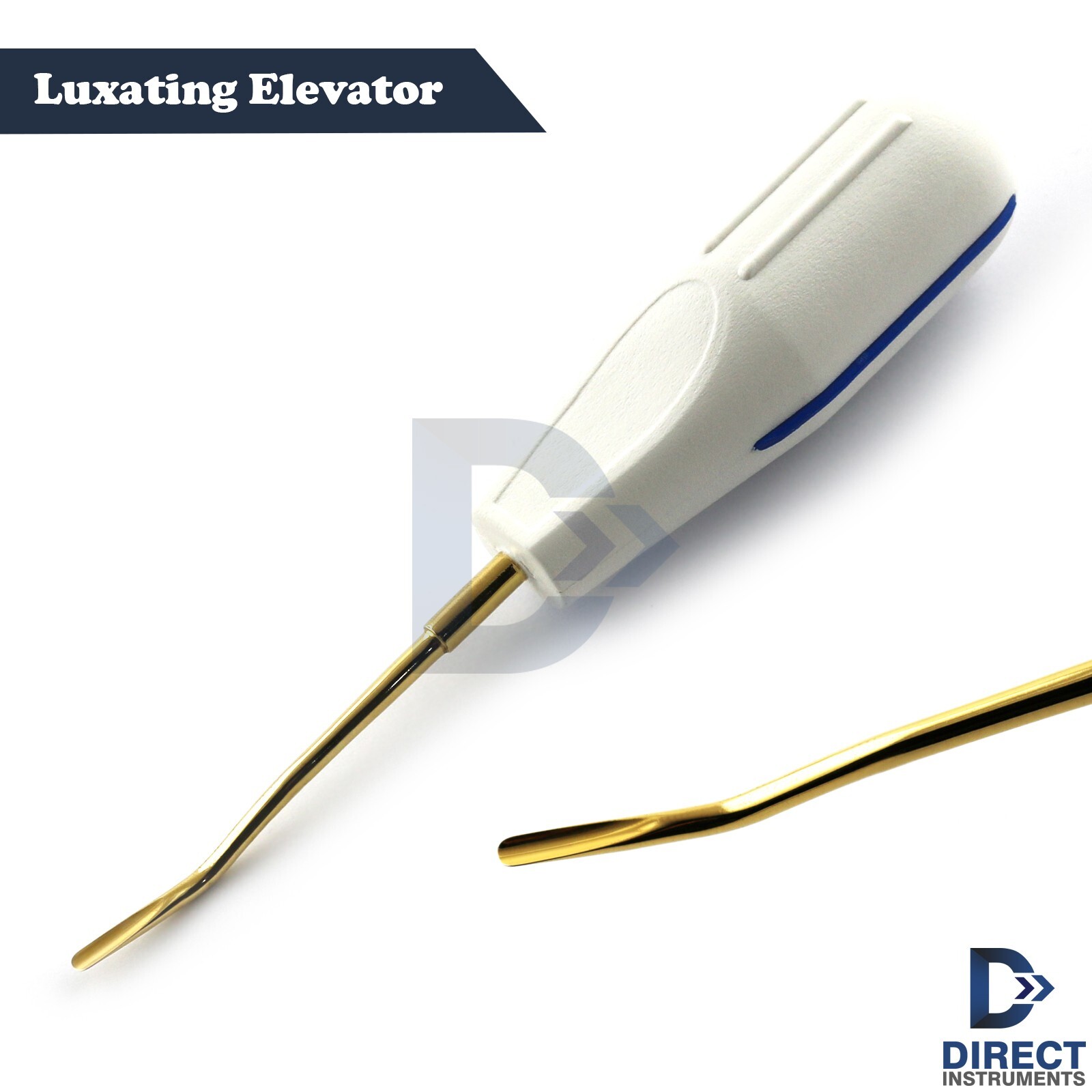 White Plastic Handle Gold Tip Dental Luxating Elevator Tooth Extraction Loosen