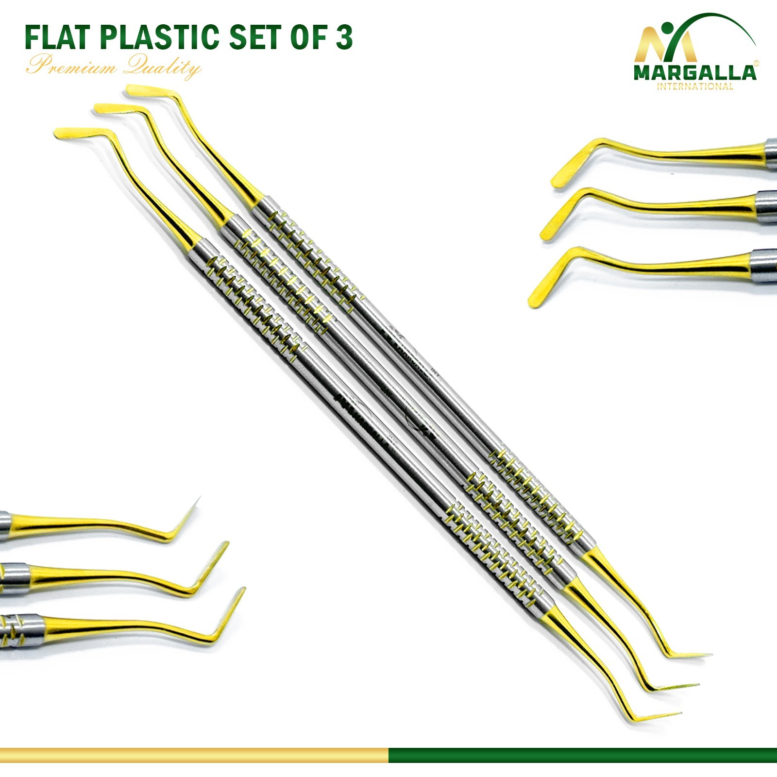Set of 3 Dental Flat Plastic Composite Filling Instruments Titanium Gold Coated