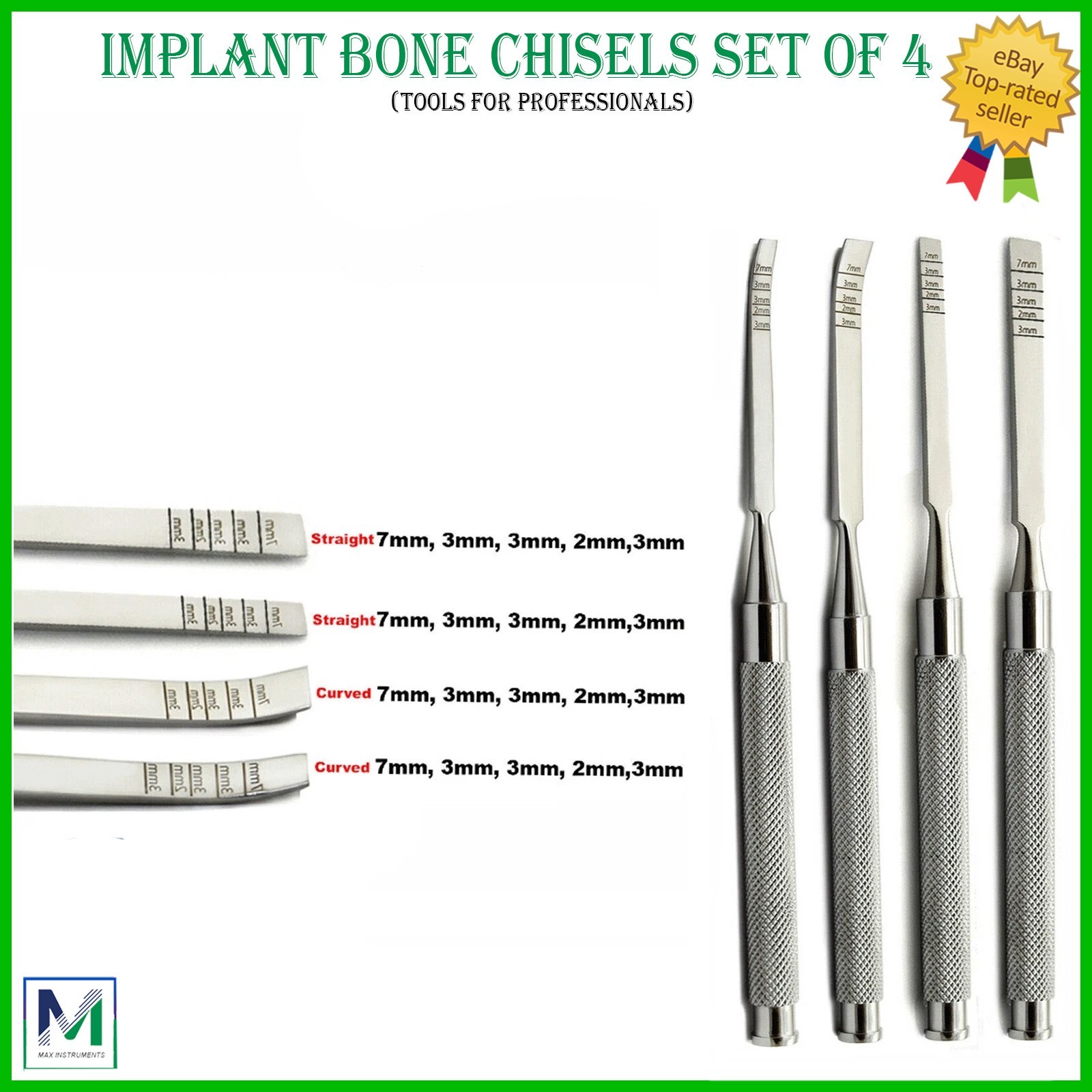 Chisels Str/Cvd Ridge Ends Dental Bone Splitting Surgical Instruments Set of 4