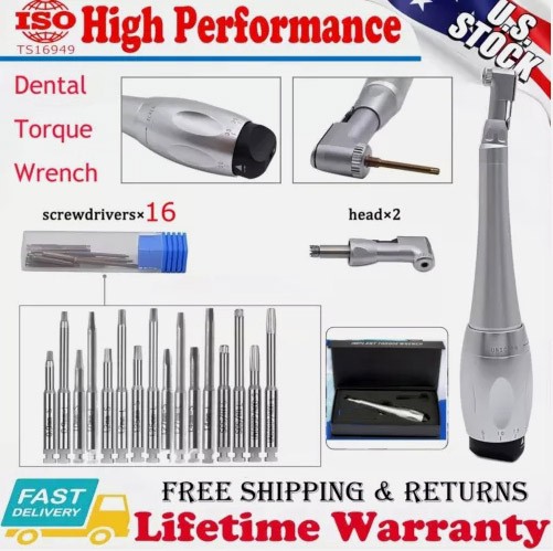 NEW Dental Torque Wrench Universal Implant Wrench Contra Angle 16 Drivers Wrench