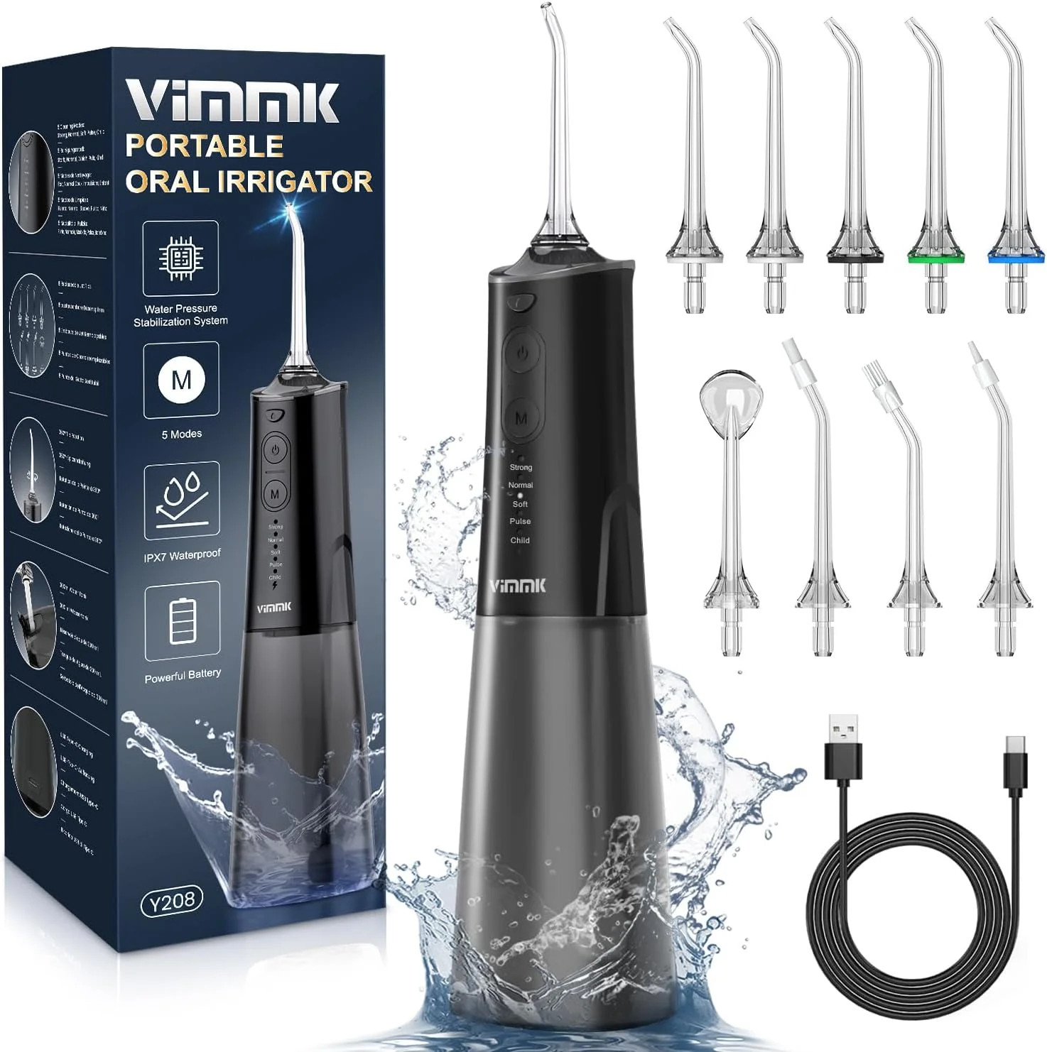 Water Flosser, Cordless Water Dental Flosser,9 Jet Tips 5 Modes 300ML Waterproof
