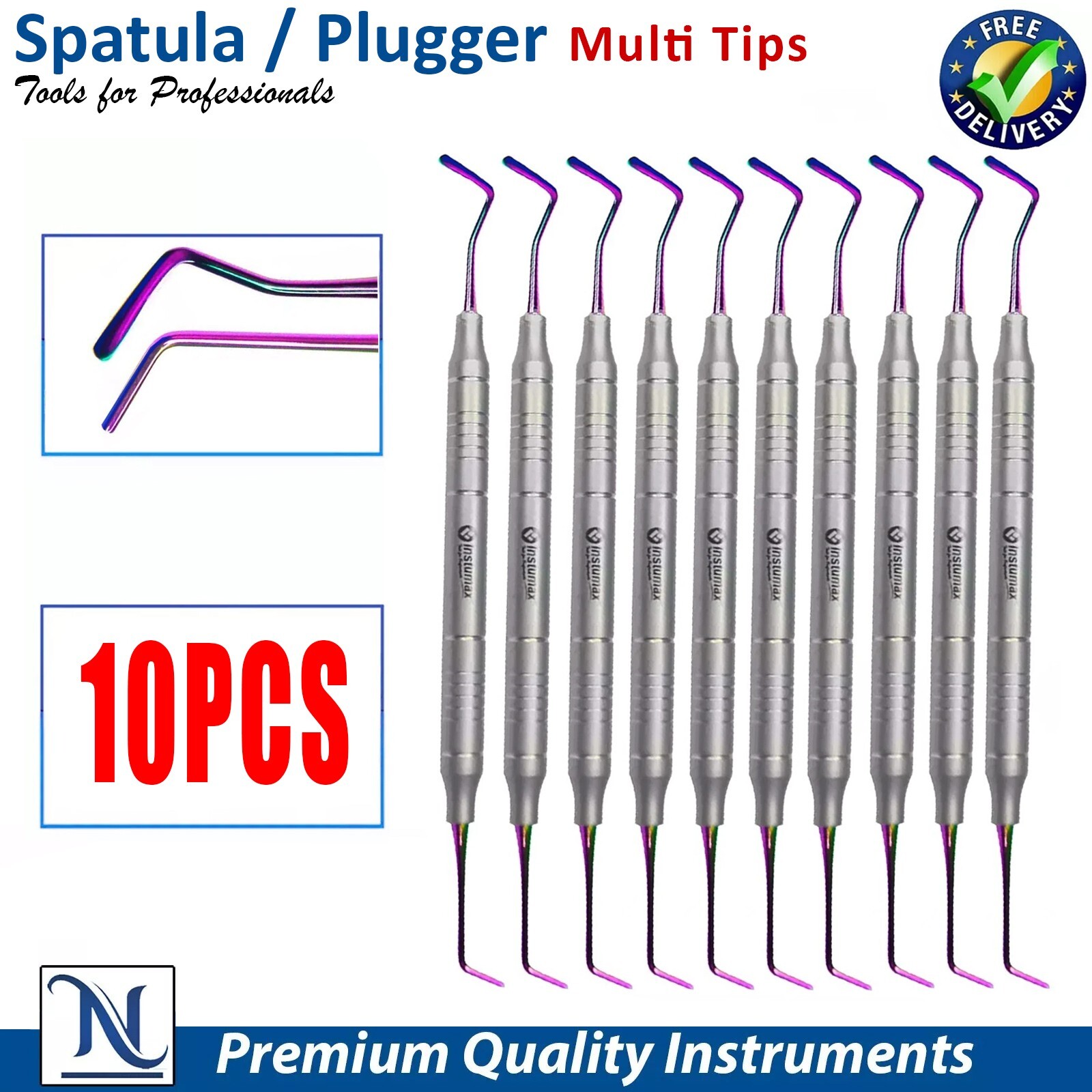 Dental Composite Filling Kit – Spatula & Plugger Set w/Colorful Tips (Multi)