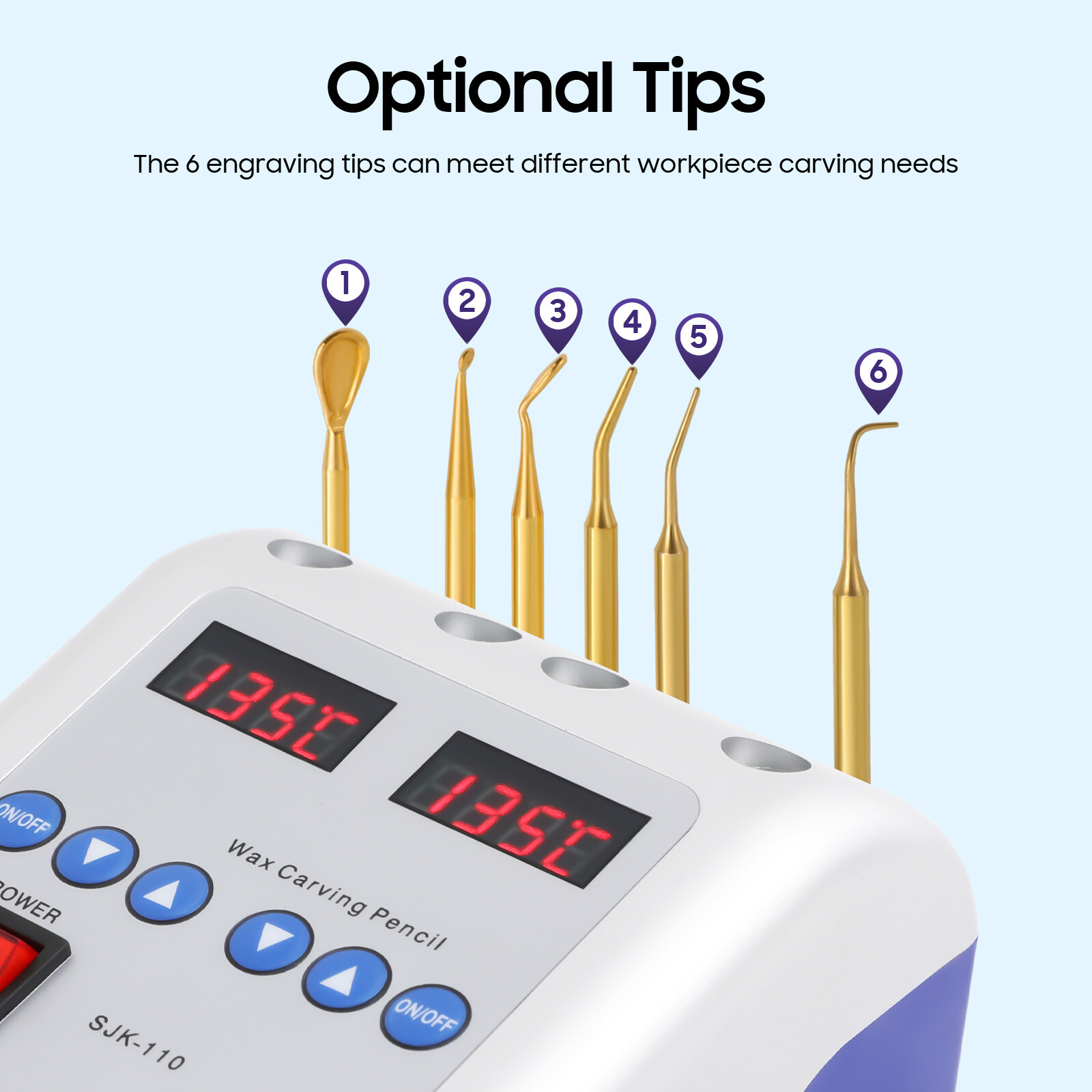 SJK Dental Lab Electric Wax Knife Waxer 2 Carving Pen Pencil Carver With 6 Tips