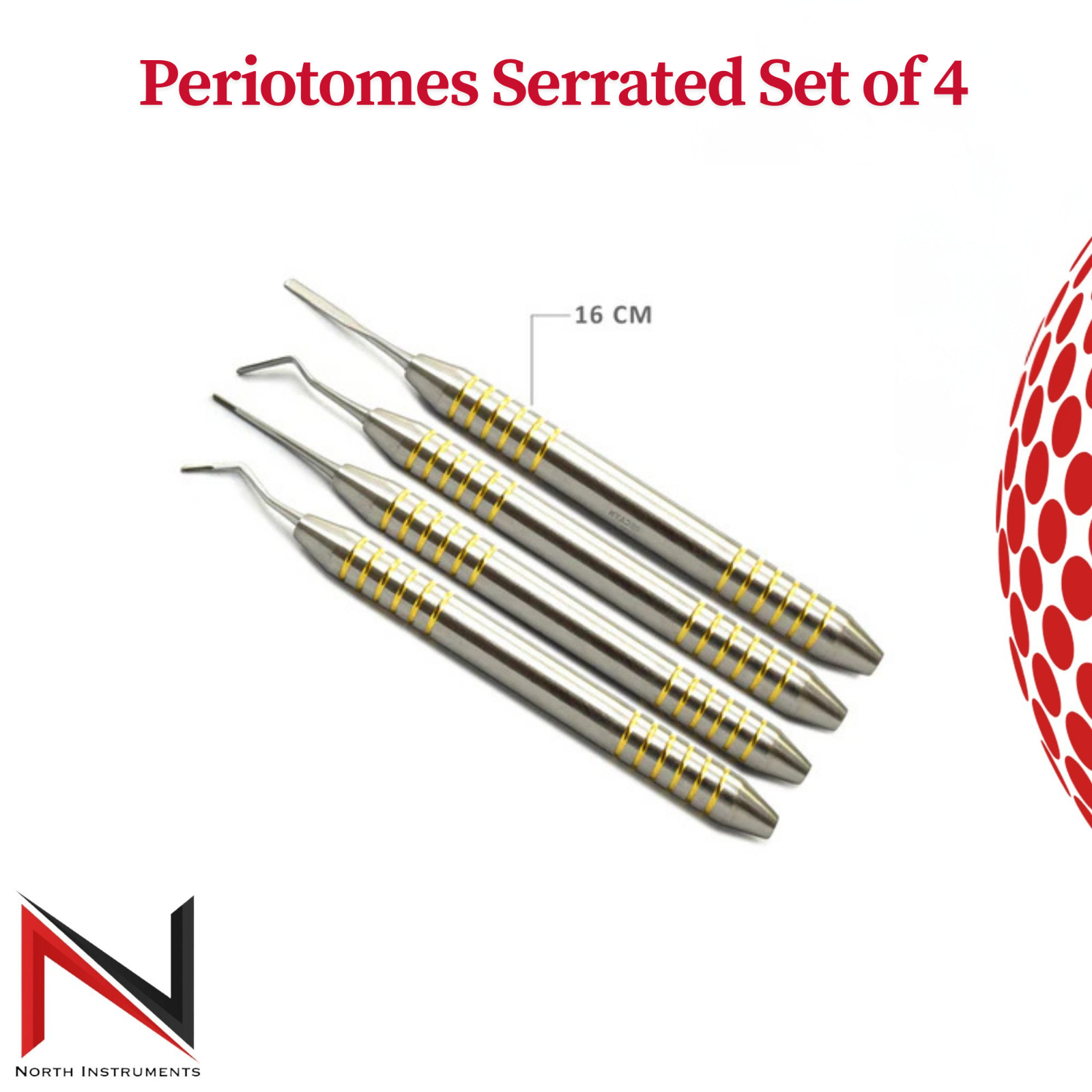 Periotome Set of 4 Dental Gold Periodontal Ligament Atraumatic Extraction Kit