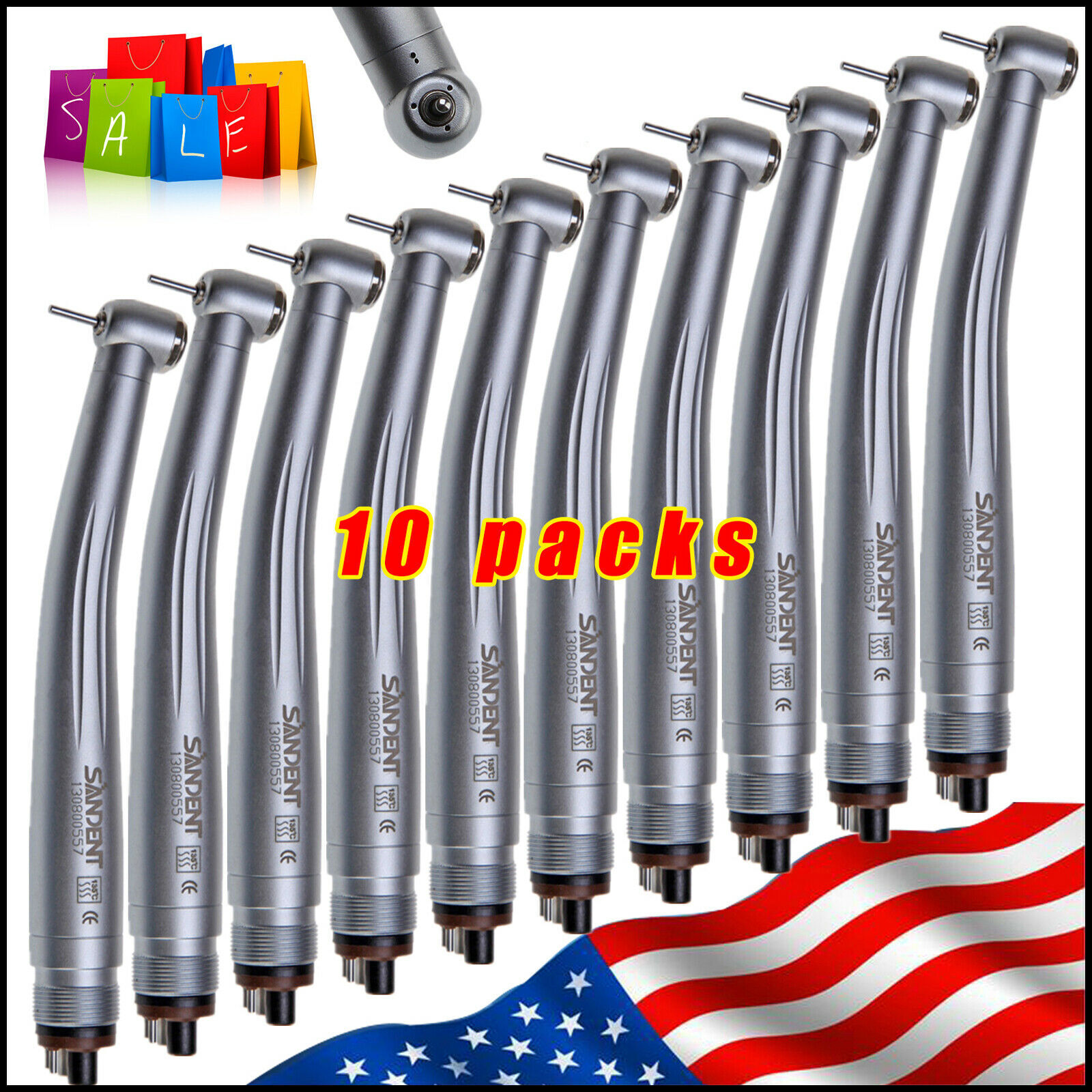 10 pcs SANDENT NSK Style Dental High Speed Handpiece Push Button Clean 4Hole USA
