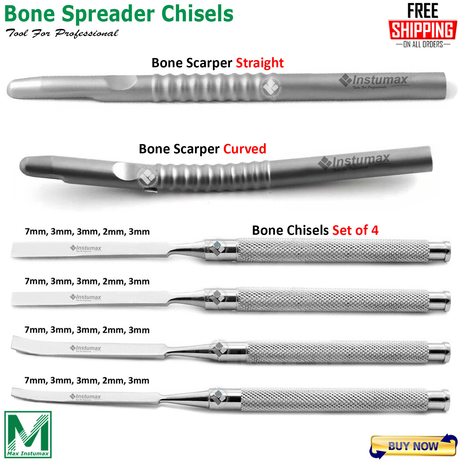 Surgery Implant Bone Spreader Chisels Implant Bone Scraper Straight With Curved