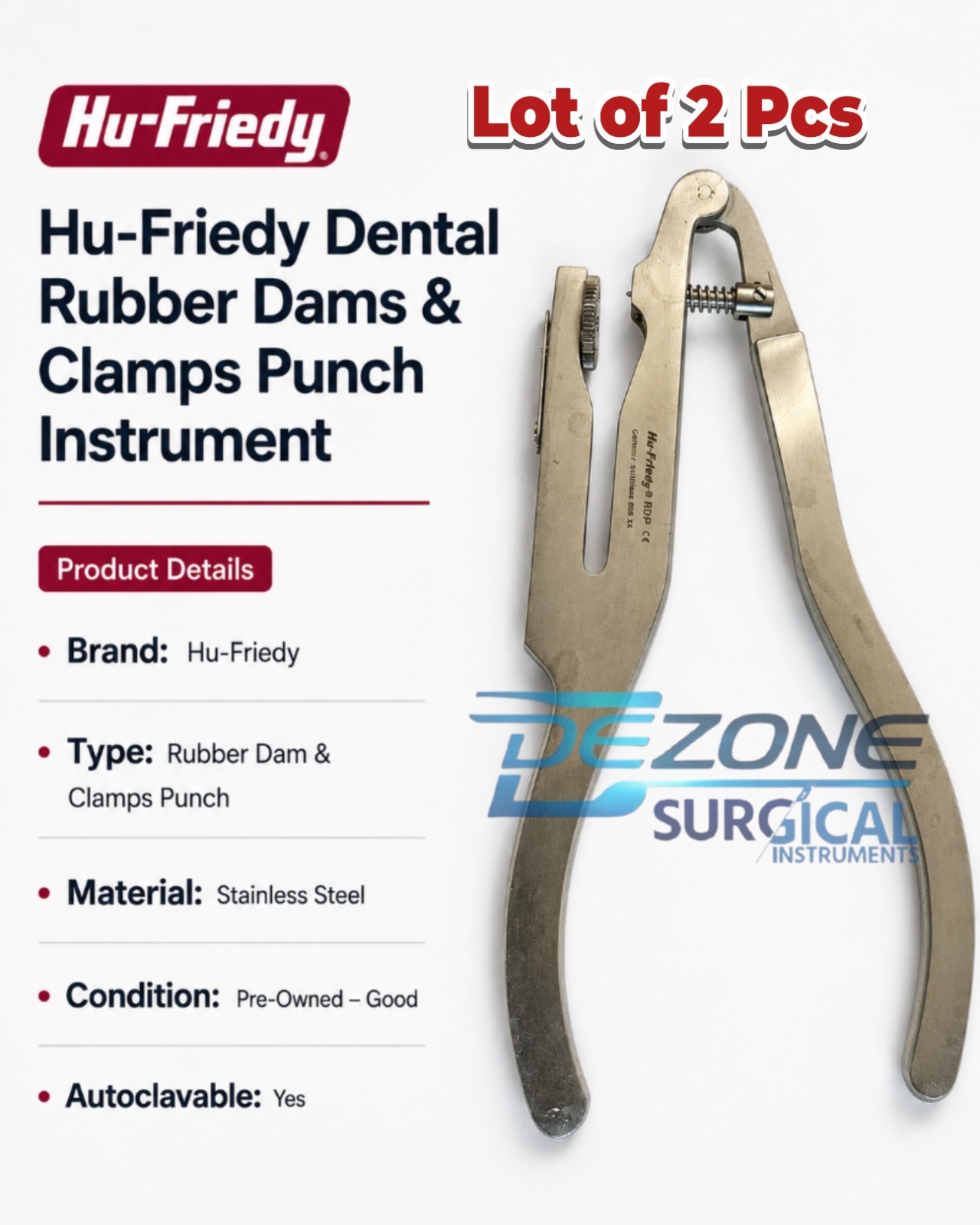 Lot of 2 Pcs Hu-Friedy Dental Rubber Dams & Clamps Punch Instrument